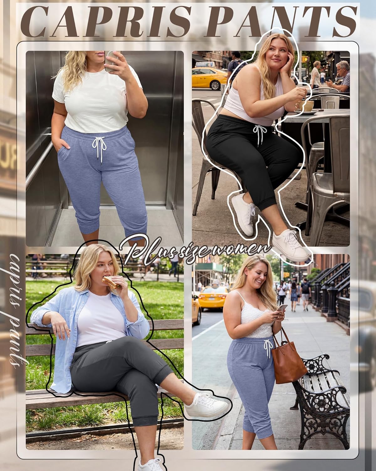 Neer 3 Pack Women's Plus Size Capris, Cotton Lounge Capri Pants Cropped Casual Sweatpants Drawstring Pants with Pockets - Image 3