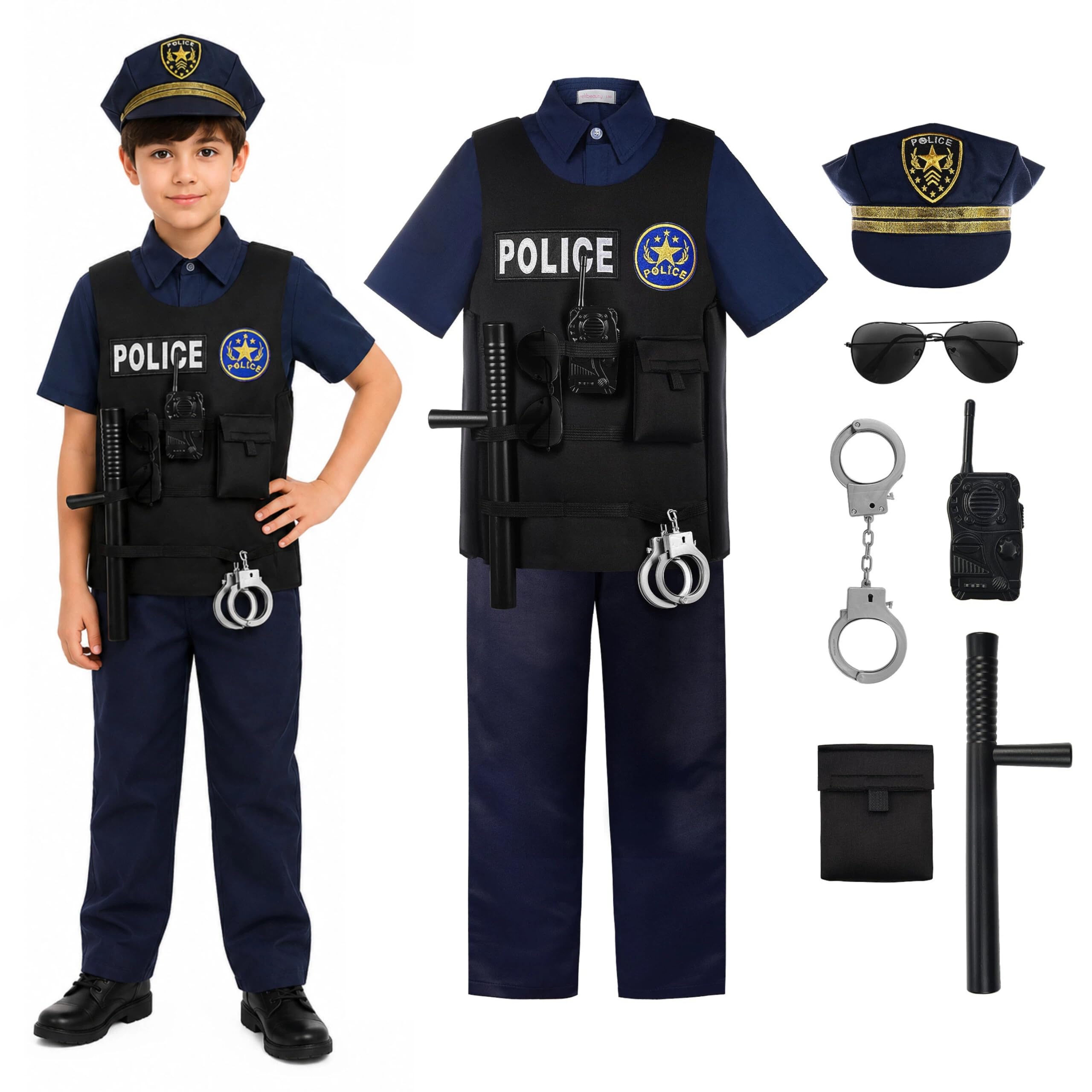 ReliBeauty Disfraz de Policía Niños con Accesorios para Juego de Rol