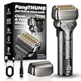 Electric Foil Shaver for Men: Rechargeable Razor with Push-Up Trimmer for Face - Cordless Wet/Dry/Anti-Slip Waterproof Shavers with LED Display - Metal Handheld Design, Gray Silver