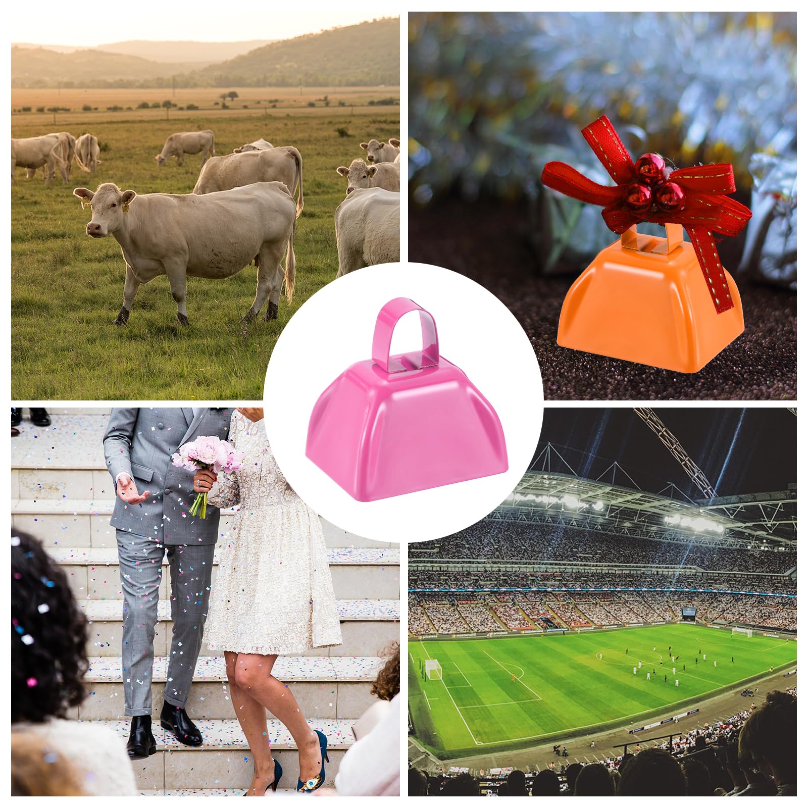PATIKIL 24Pz Campanelle Per Mucche Per Partite Calcio, Campanelle 3" Eventi Sportivi Ingrossi Strumenti rumorosi Metallici Campanelle Per Mucche Con Corda Per Tifo Matrimonio, Rosa