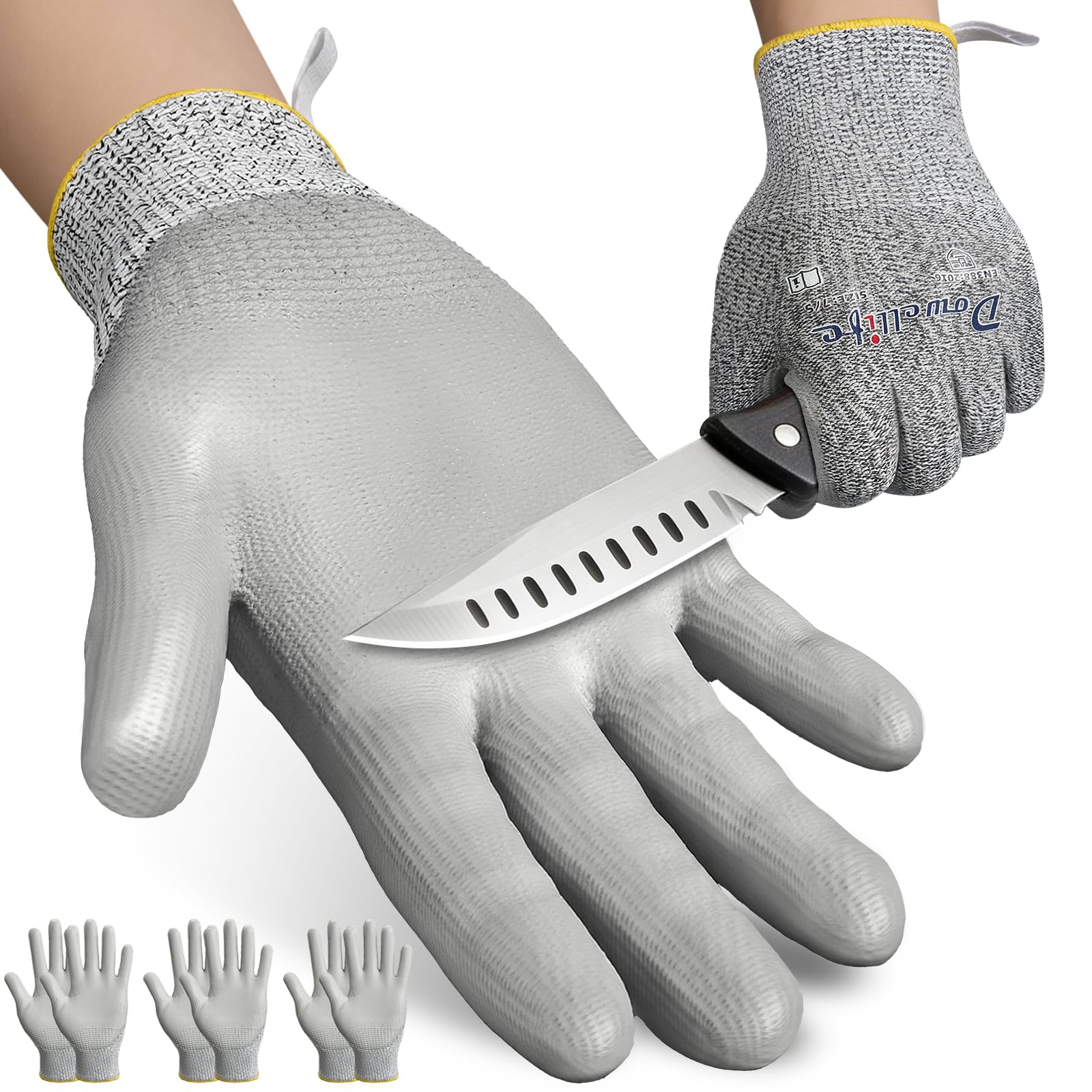 Dowellife 3 Pairs Level 5 Cut Resistant Work Gloves for Men and Women, PU Coated Breathable Gardening Gloves, Thin Flexible and Firm Grip for