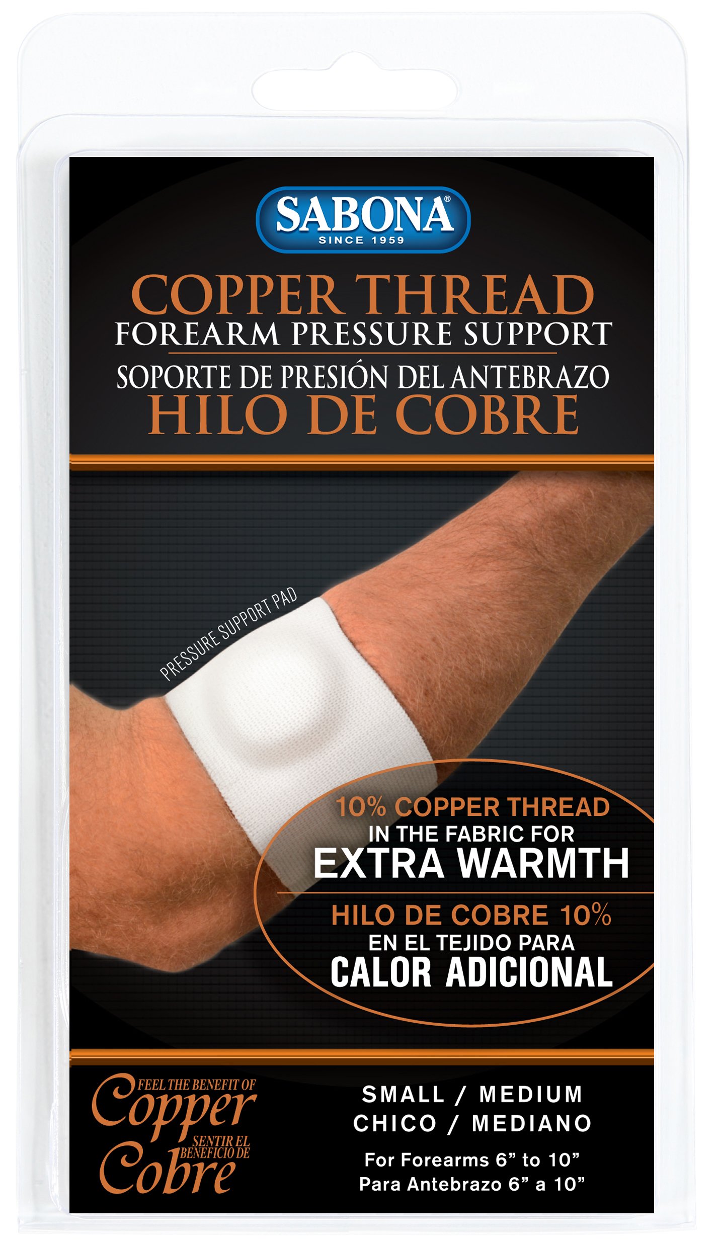 Sabona Copper Thread Forearm Support, White and Blue Forearm Support Band, Large/X-Large, 10"-13"