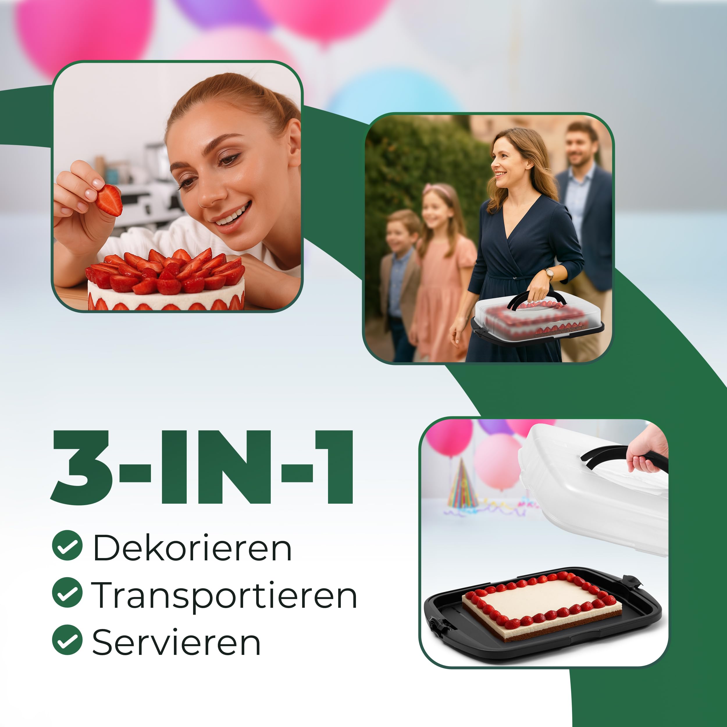 Novaliv 2x Kuchen-Transportbox XL (Rechteckig 47 x 35 x 11 cm), Aufbewahrungsbox aufklappbar, Party-Box Container Tortentransportbox Tortenbehälter Behälter, Kuchen Torten Muffins Desserts Buffet
