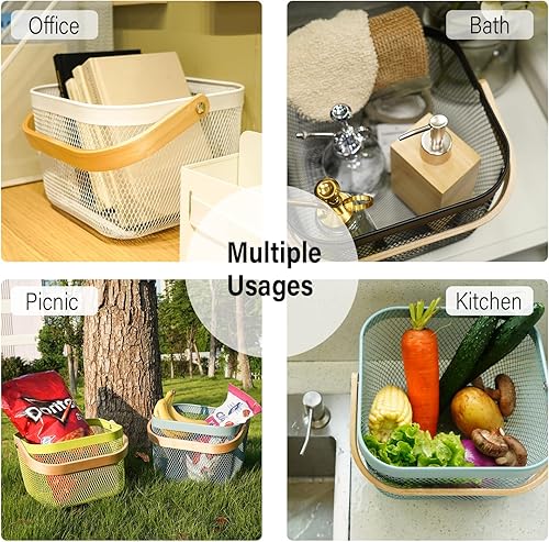 Miniatura 4 de Cesta de cosecha de acero de malla metálica, cesta de jardín cuadrada de alambre con asa, organizador de almacenamiento multifuncional para recoger