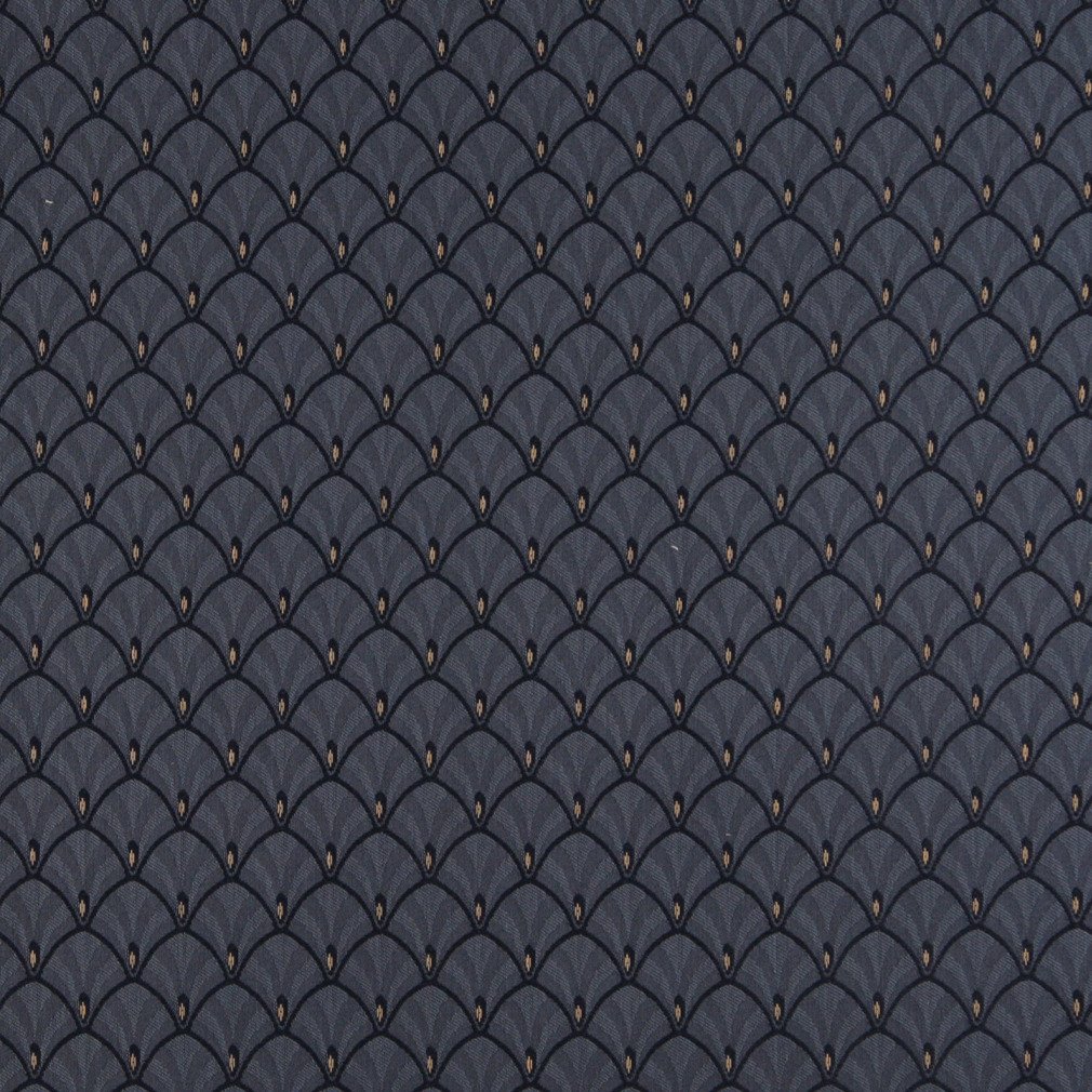 Navy Blue and Gold Fan Jacquard Woven Upholstery Fabric by The Yard - SKU: Joplin Navy