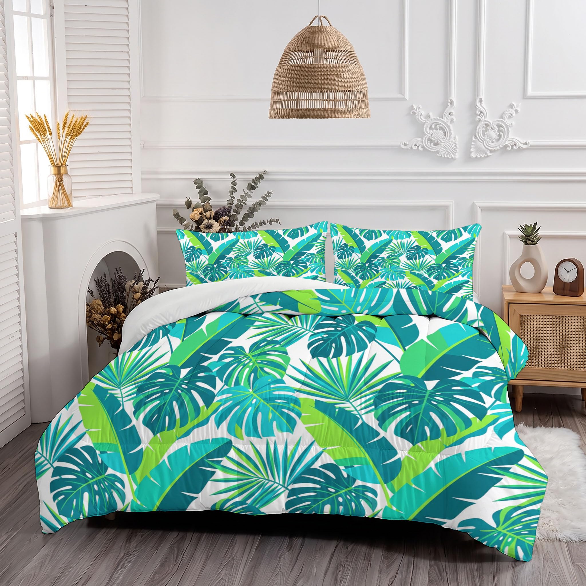Copriletto Trapuntato Per Bambini Con Pioppi Piante Tropicali | Trapunta Matrimoniale Invernale, Blu, Piumone Caldo Morbido Foglia Di Banana Moderna Per Decorazione Camera Da Letto