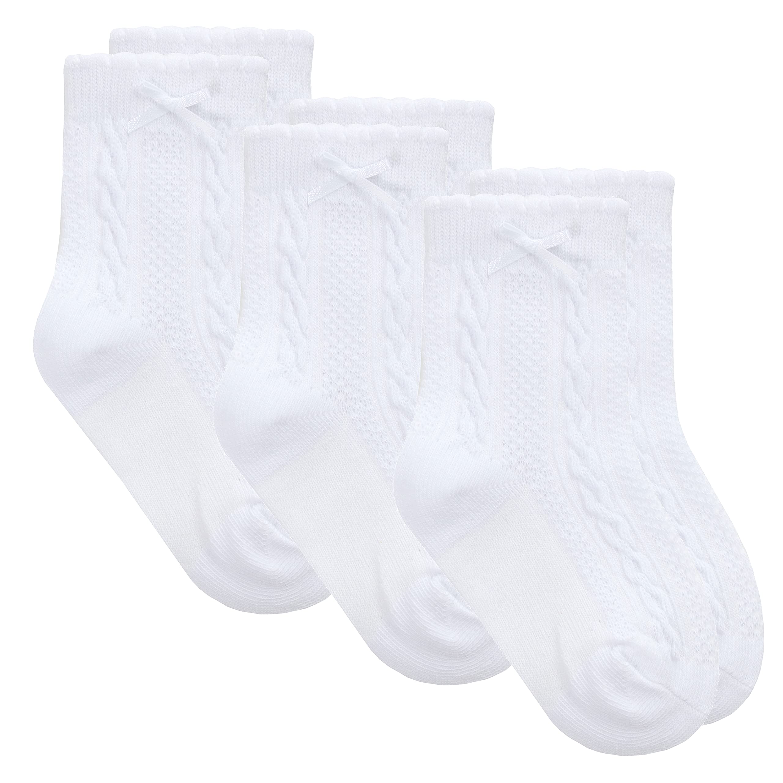 Metzuyan 3 Pairs Baby Girls Cable Knit Knitted Cotton Rich Colourful Mid Calf Socks White 3-5.5