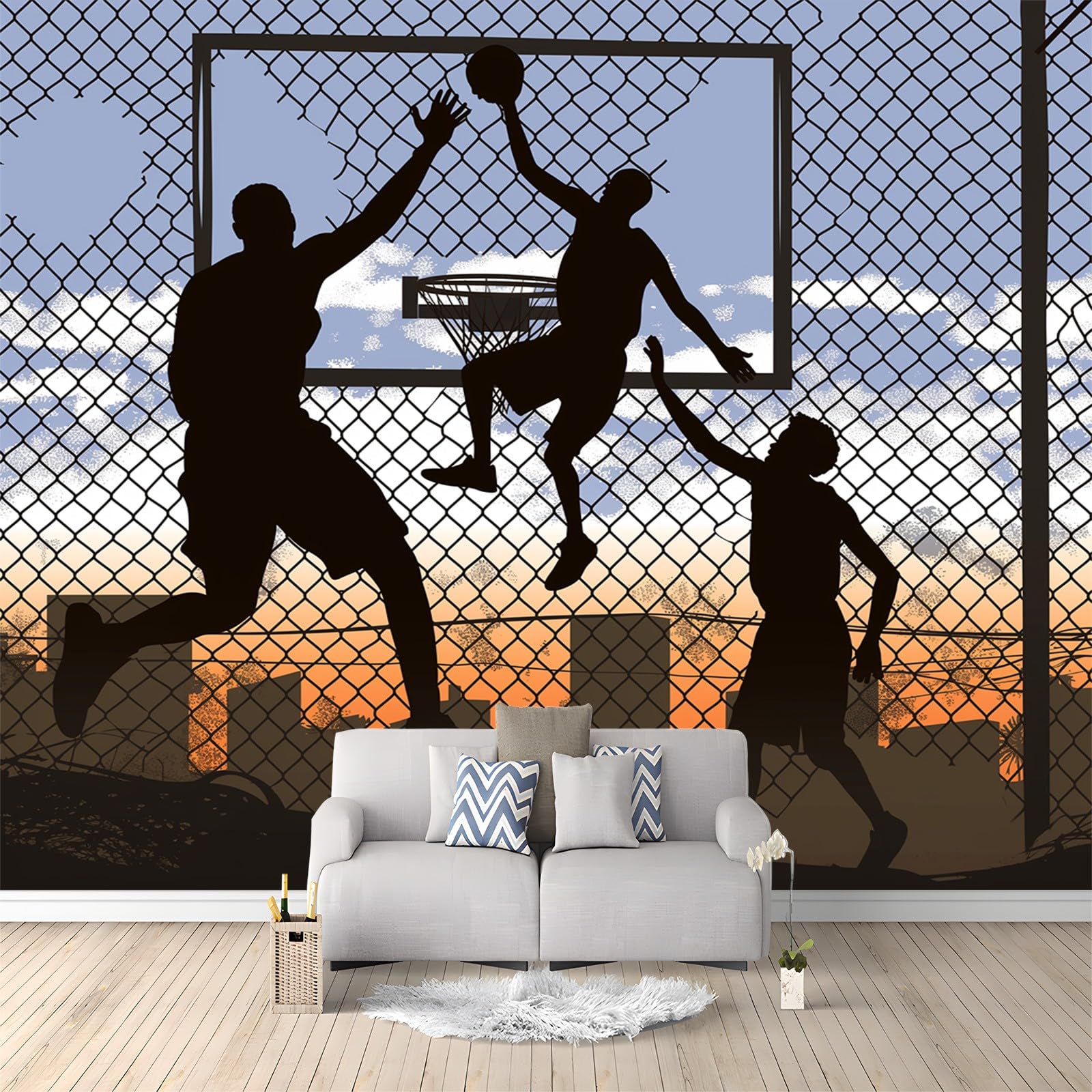 Papier peint intissé géant silhouette de basket-ball décor mural premium 300x210 cm