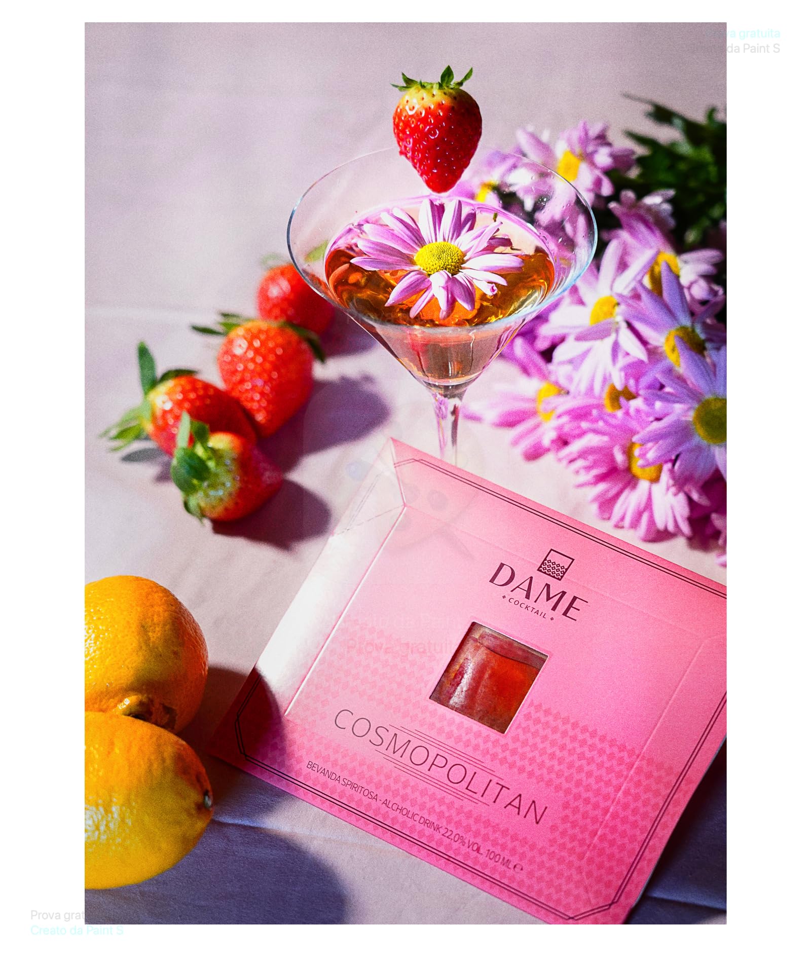 Dame Cocktail - Cosmopolitan pronto da bere, 4x100ml, cocktail premium prodotto in Italia con Vodka, Liquore d'Arancia, Succo di Mirtillo Rosso, Lime, Zucchero di Canna