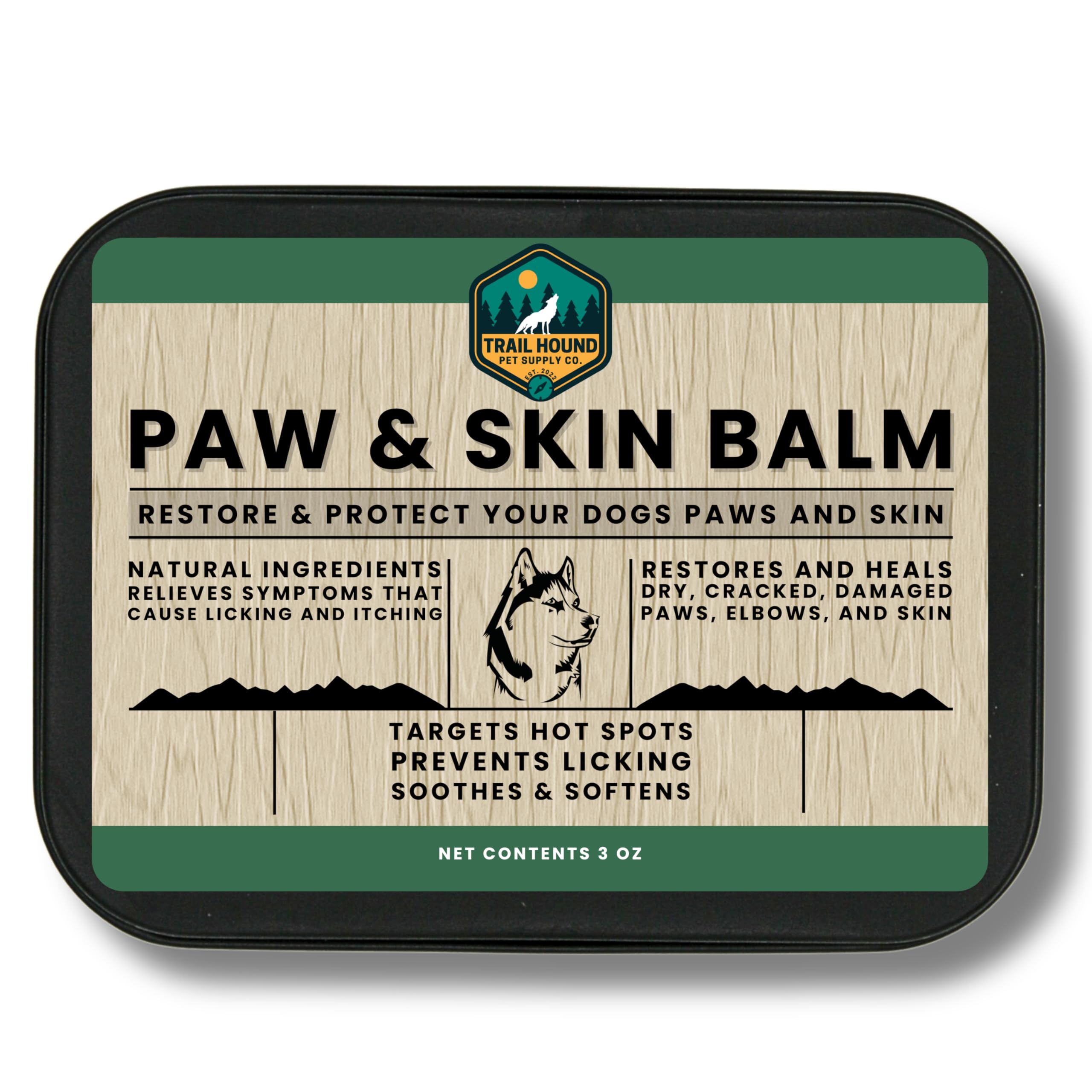 Trail Hound Dog Paw Balm – Natural Dog Paw Protector for Dry, Cracked Heels – Soothes Itchy Skin, Lick-Safe Paw Soother for Dogs – Nose Balm for Dry Snout & Paws, Softens & Repairs – 3oz