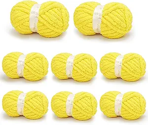 Chunky Yarn for Hand Knitting, Chunky Chenille Blanket Yarn for Crocheting, Bulky Soft Fluffy Chenille for Blanket Project, 8 Pack of 8oz/25yds, Vibrant Yellow