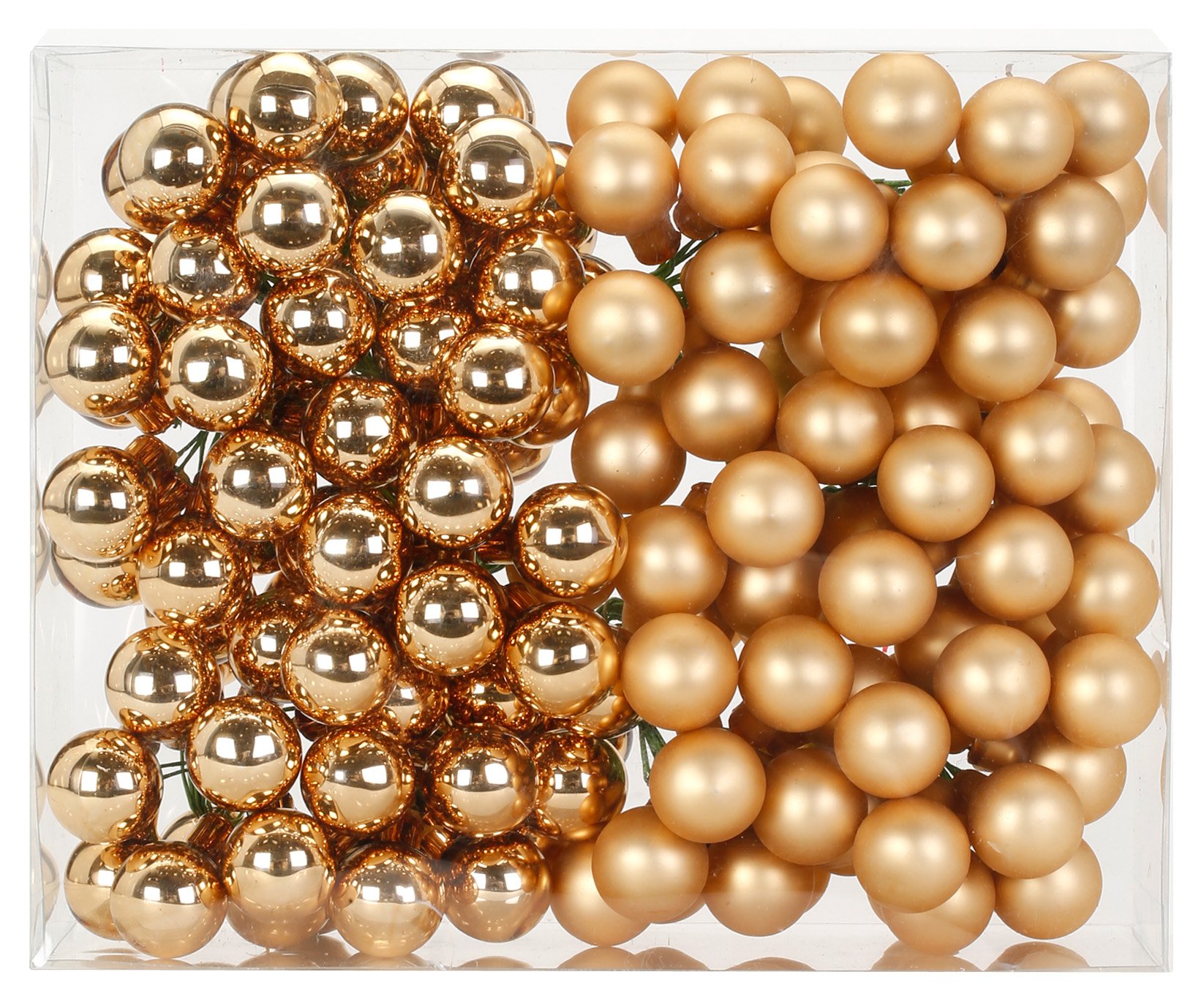 Boules de Noël dorées 2,5cm mini baies sur fil métal pour sapin