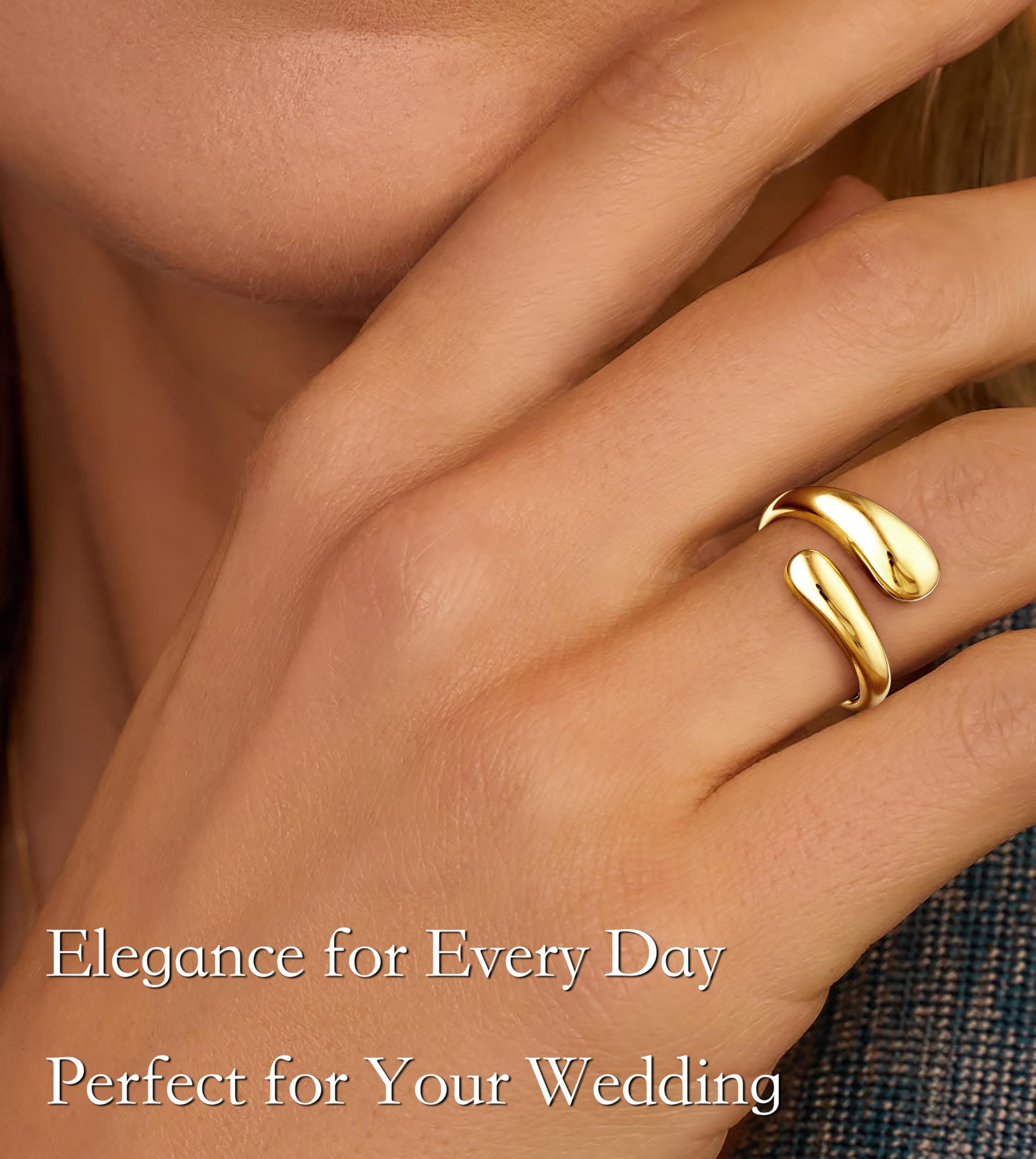 Non Tarnish Gold Chunky Rings for Women, 14K Gold Plated Statement Dome Rings Stacking, Adjustable Mens Silver Eternity Wedding Band Jewelry Size 3-13