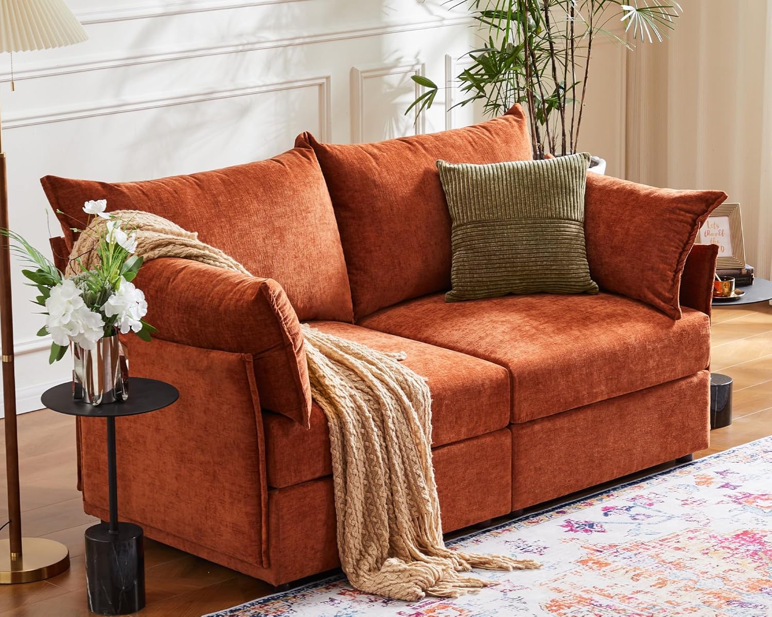ABCASA Oversized Loveseat, Terracotta Orange