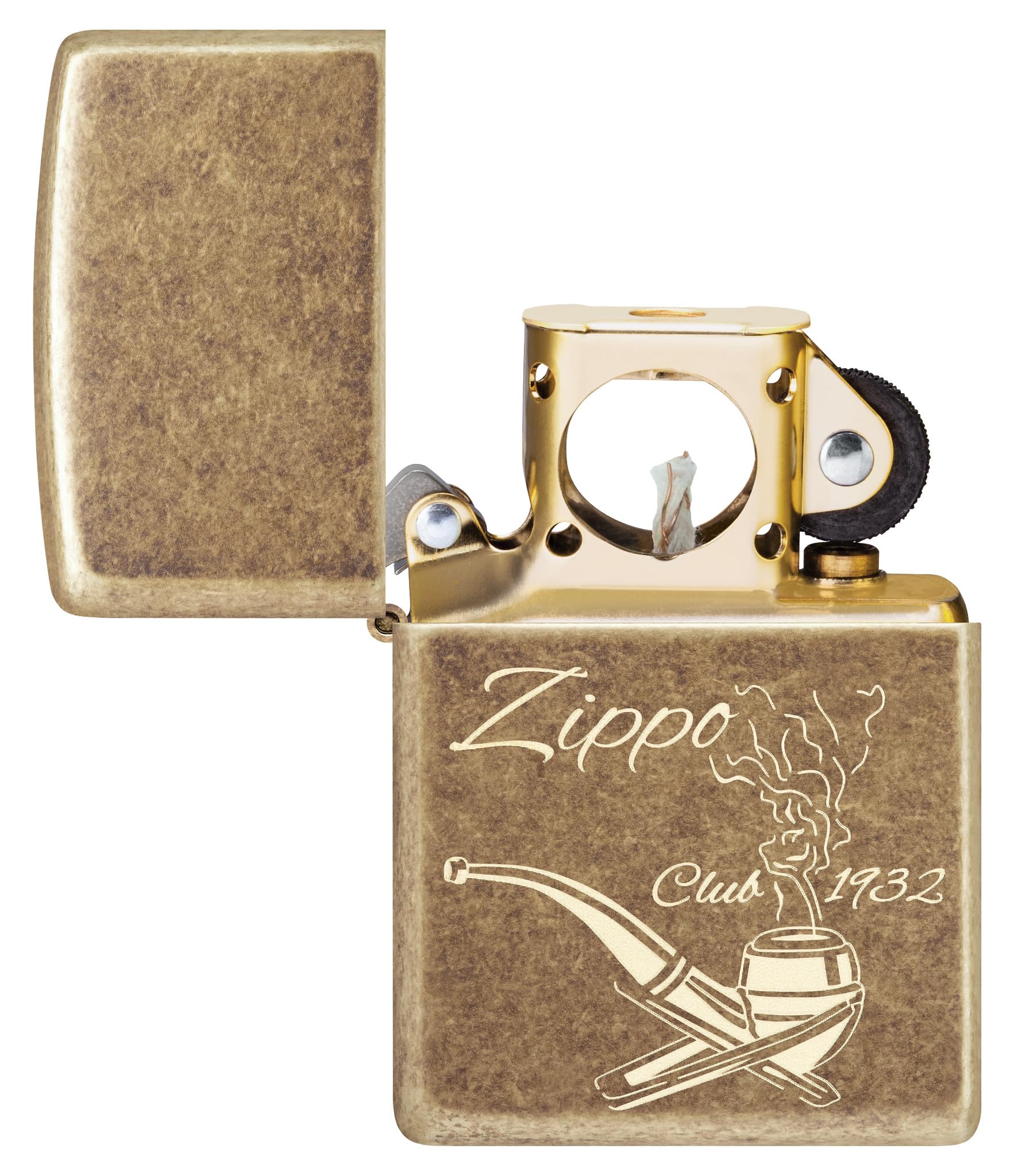 Zippo Sturmfeuerzeug - Pipe Design - Gold - Antique Brass, Laser Engrave - Nachfüllbar - Wiederverwendbar - Windfestes Design - Geschenkbox - Made in USA