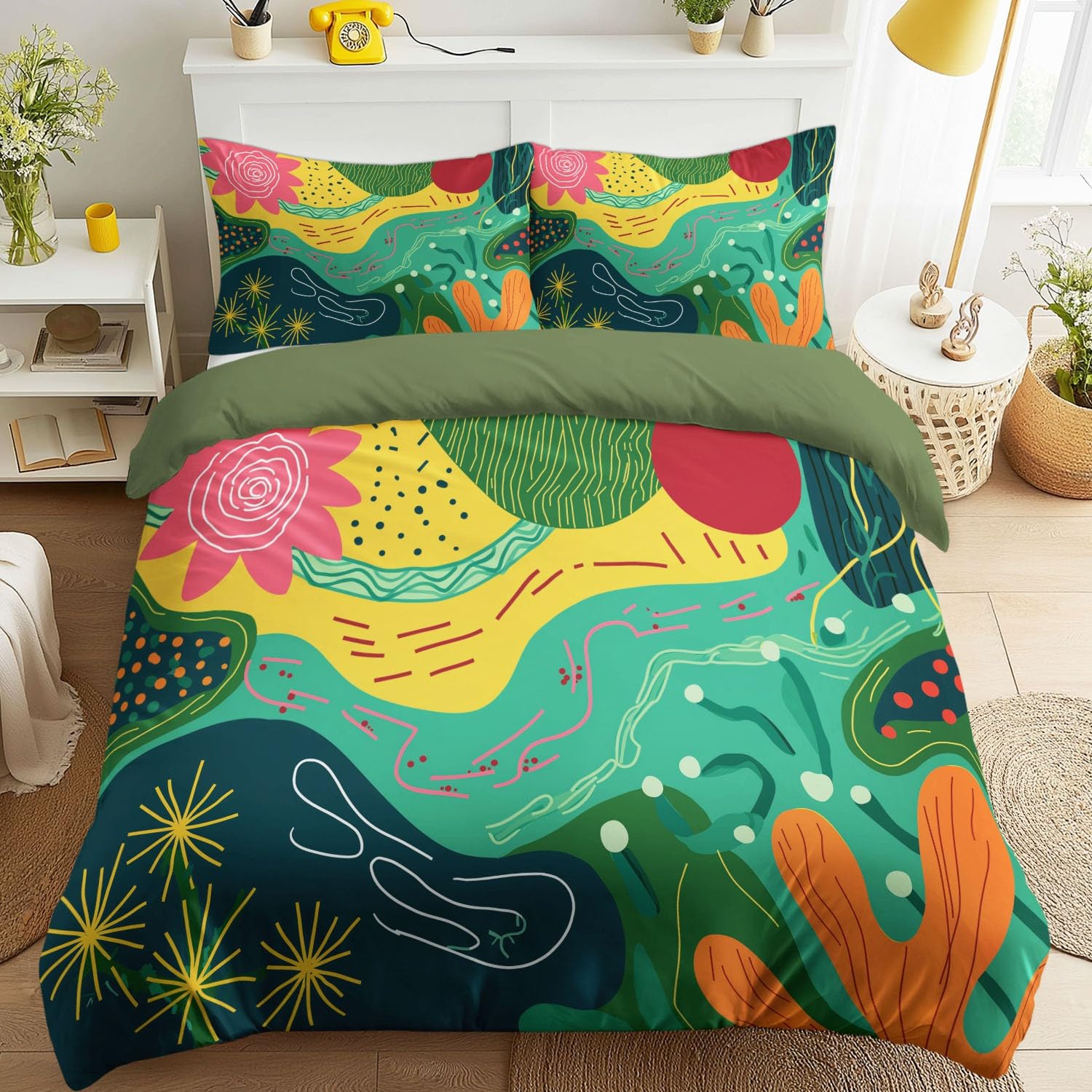 Parure de lit housse de couette 160 x 200 cm microfibre imprimée avec taies d'oreiller toutes saisons