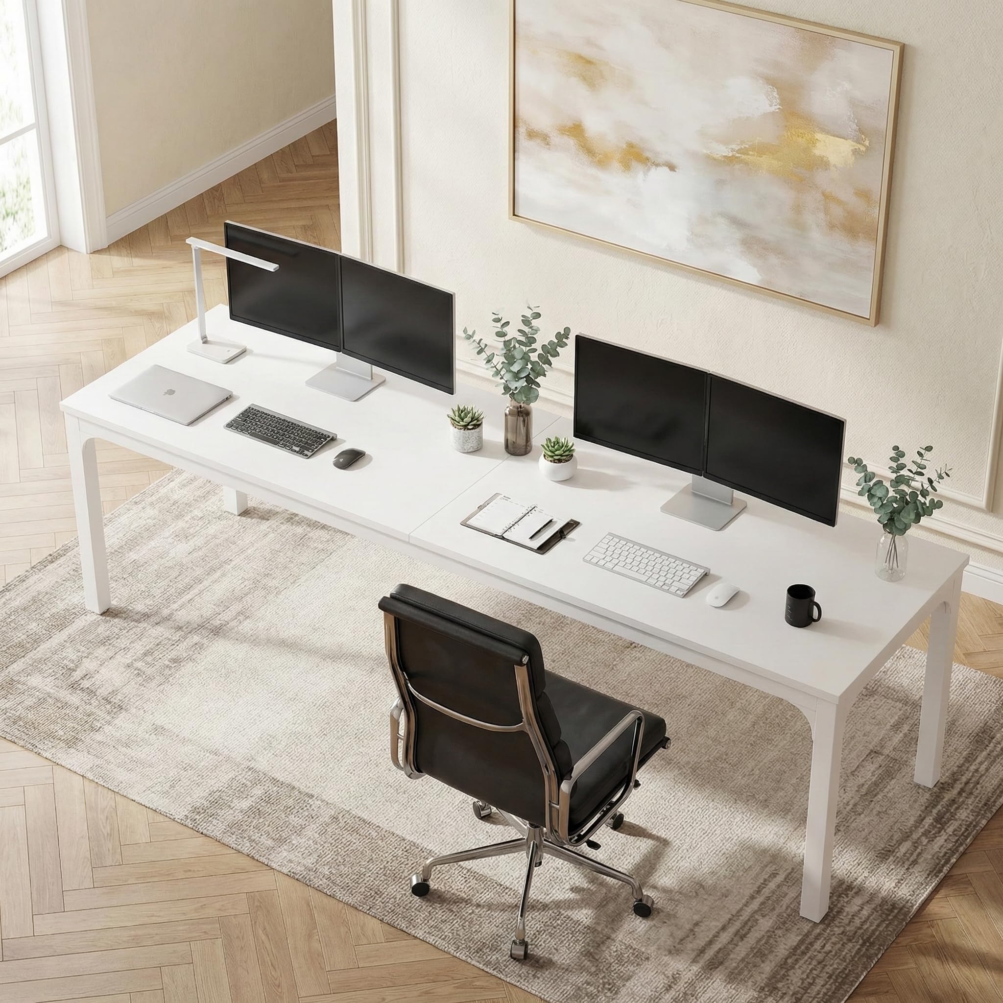 Lailang 200cm Escritorio, Bancada de Trabajo Oficina, Mesa Ordenador e Impresora, Escritorio de Madera, Escritorio Largo, 200 x 70 x 75 cm, Blanco