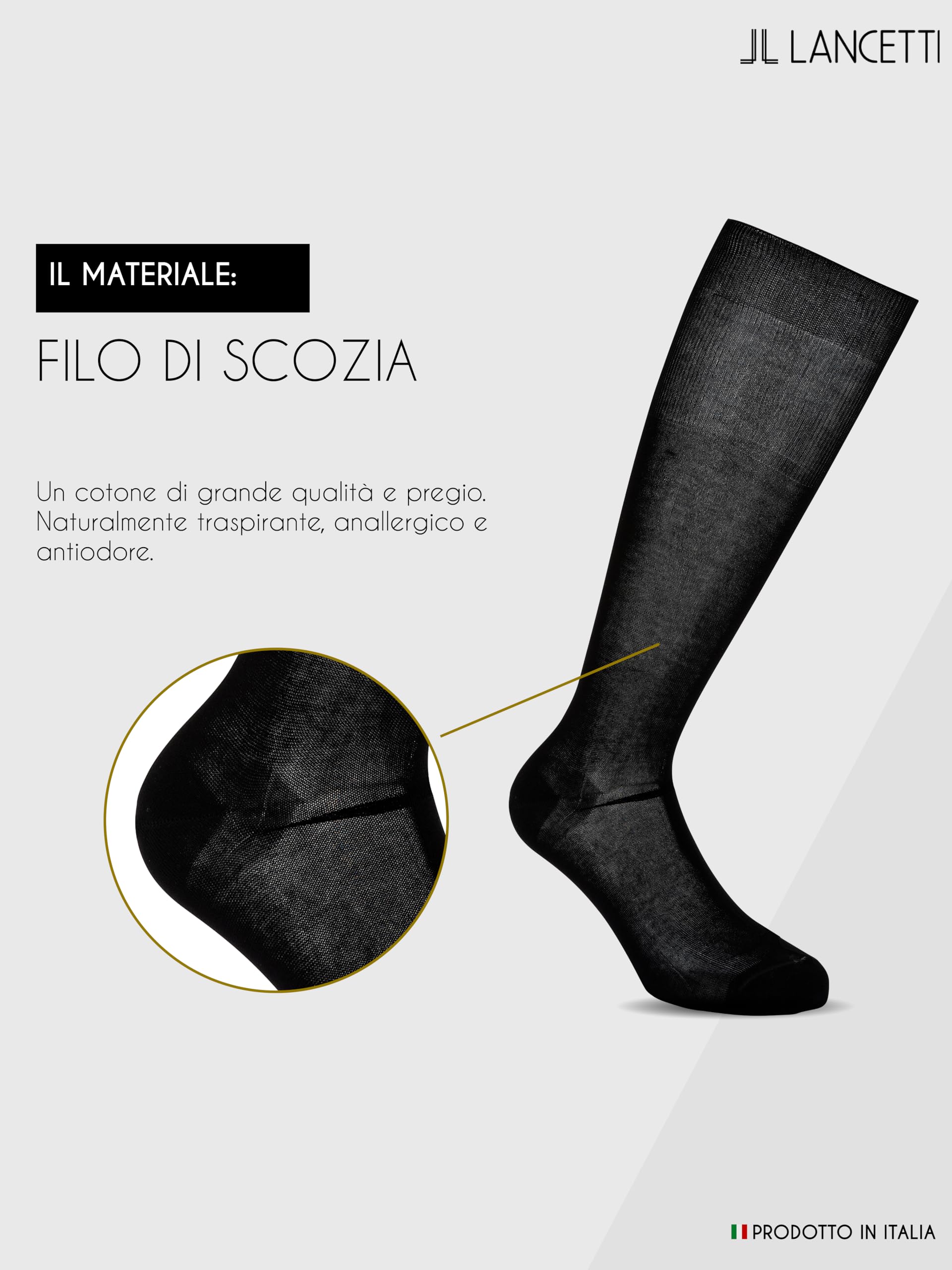 LANCETTI - 12 Paia di Calze Classiche Eleganti e Lunghe per Uomo in Pregiato Cotone Filo di Scozia - Vari Colori Disponibili