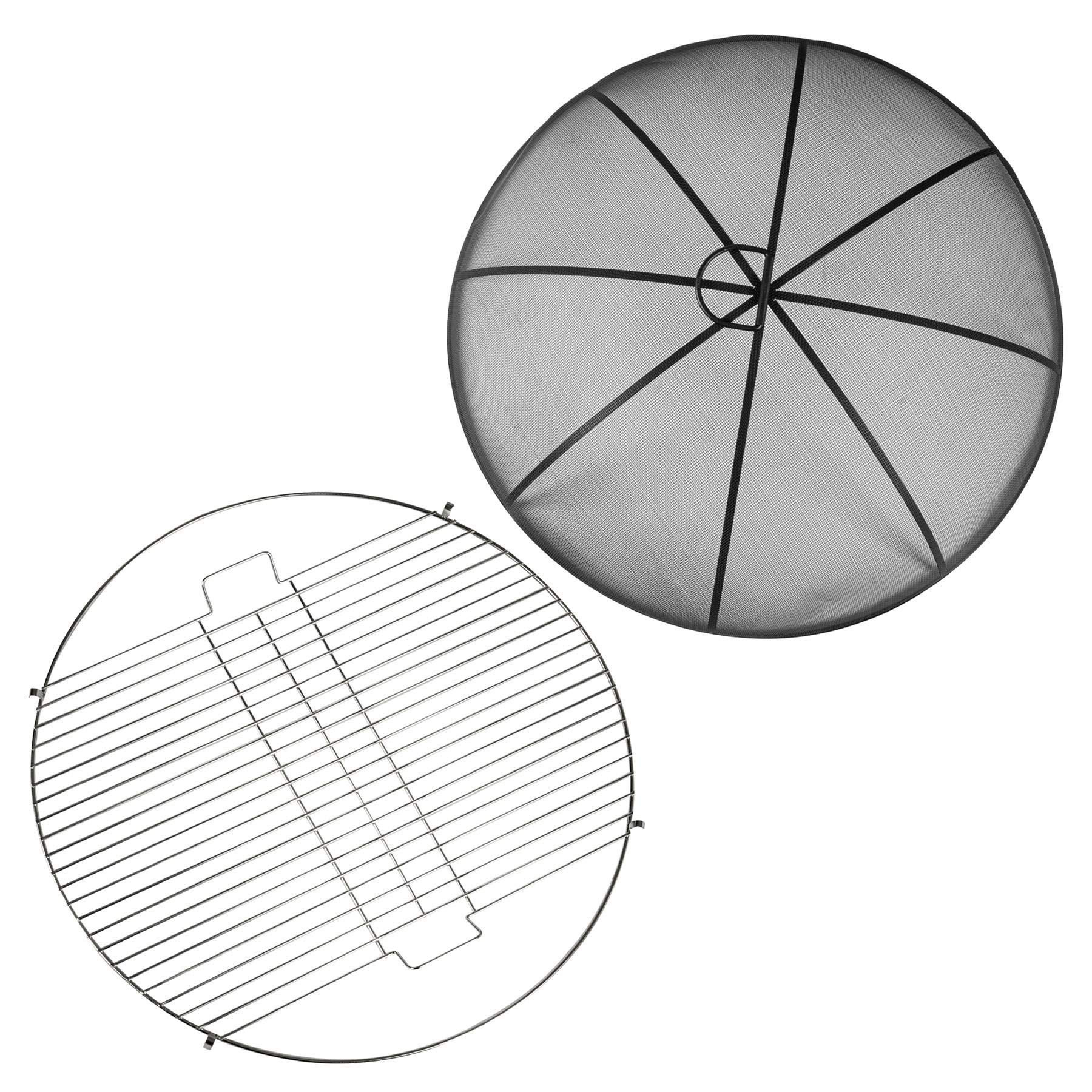 Harbour Housewares 72.5cm Round Fire Pit Grill & Spark Guard Set - Grey Metal