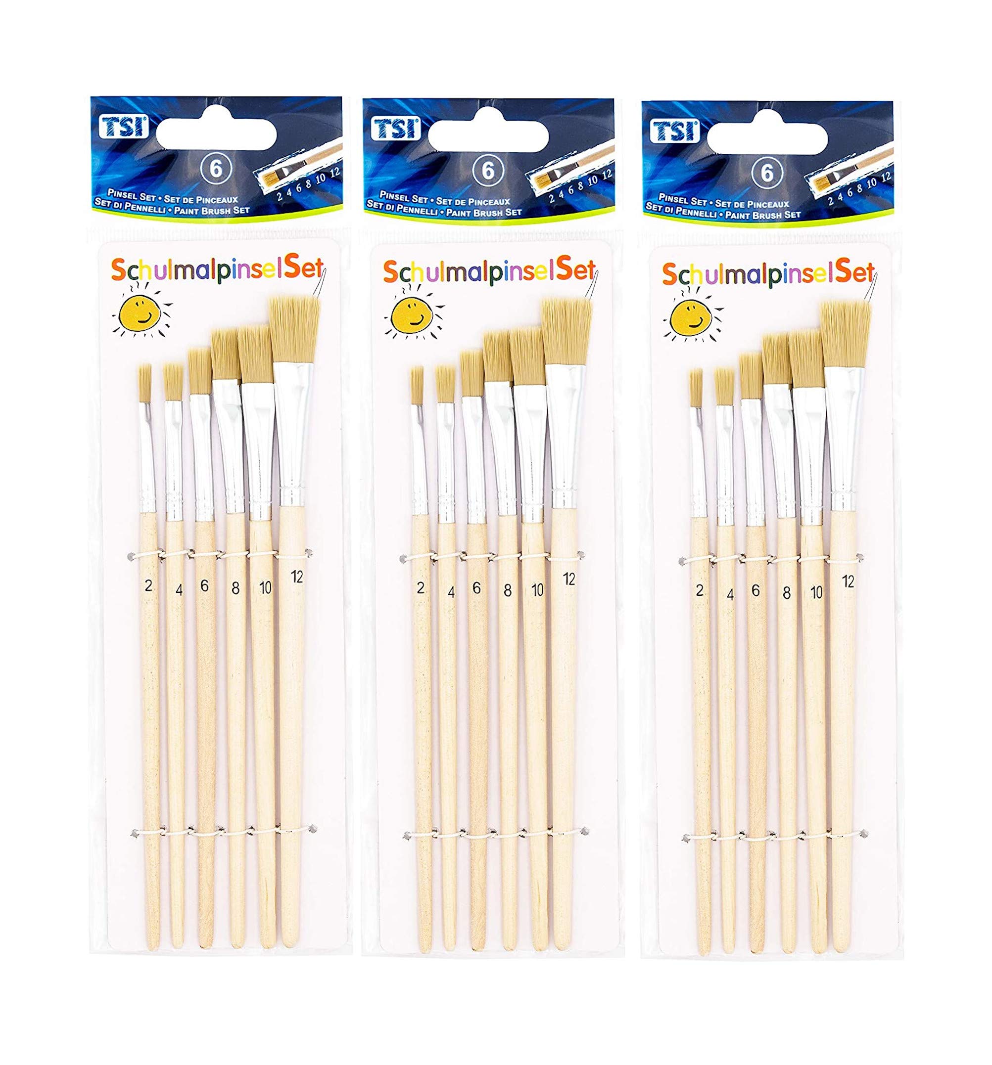 TSI 49108 Schulmalpinsel-Set 6-teilig, Borstenpinsel 2,4,6,8,10,12, Schaft naturbelassen (3)