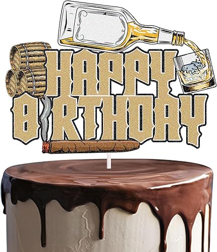 Decoración para tartas de cumpleaños con texto en inglés Whisky Happy Birthday para hombres y mujeres de edad a la perfección, decoración de