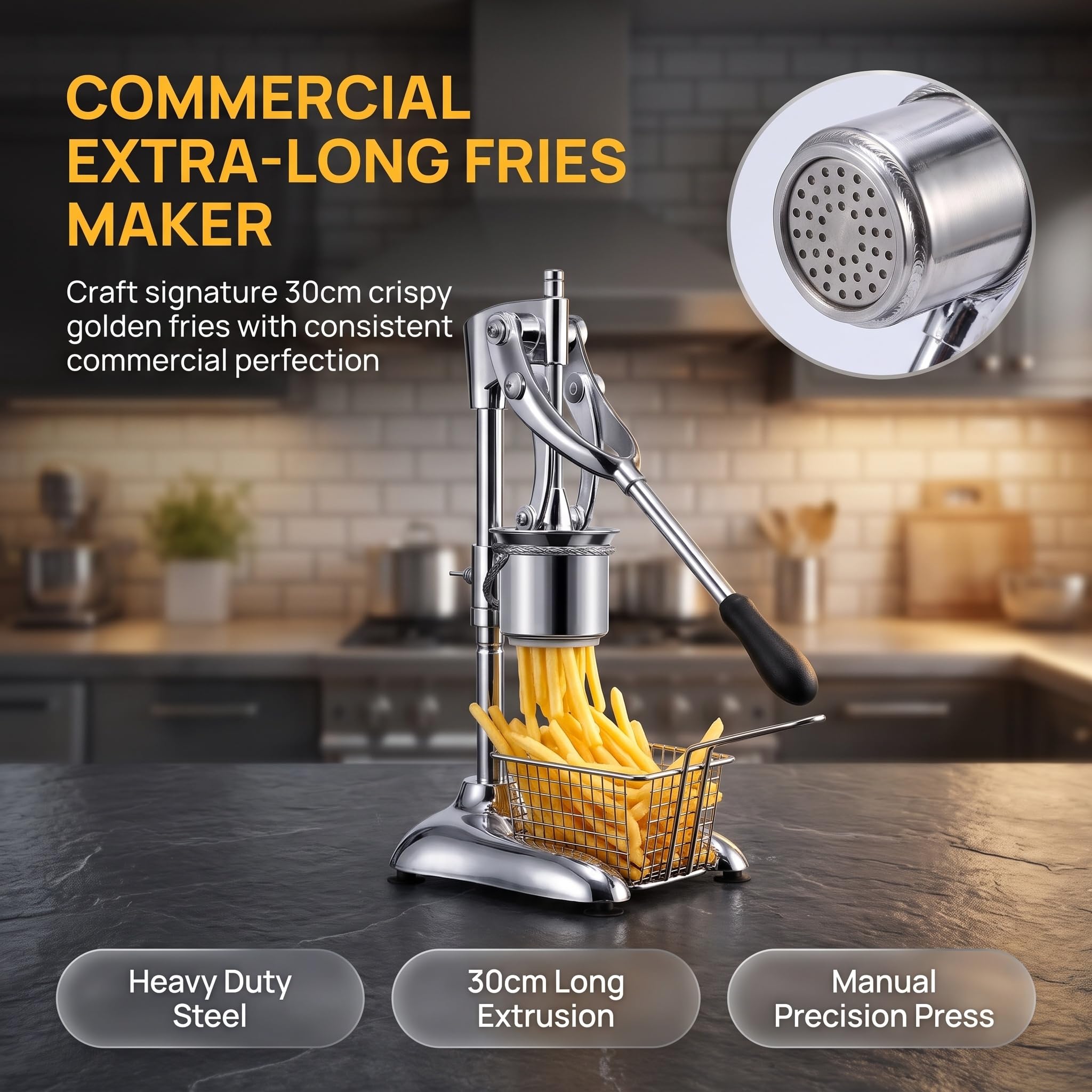 Extrusora Manual De Patatas Fritas Largas De Acero Inoxidable, Profesional, Prensa Uniformemente, 30 Cm, Para Hacer Patatas Fritas Extralargas En Restaurantes De Comida Rápida Y Cocinas