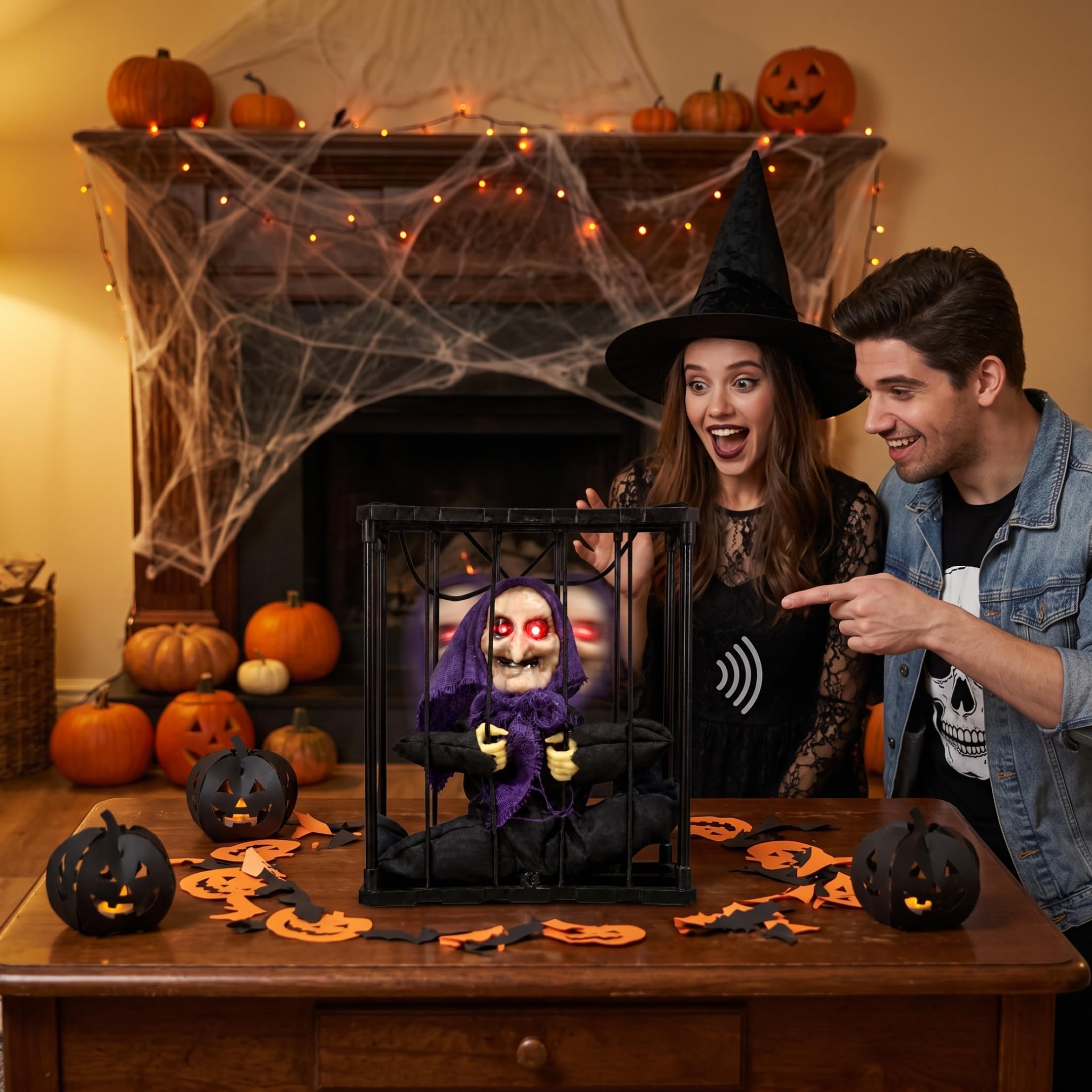 Decorazioni di Halloween attivate dal movimento con luce rossa e suono