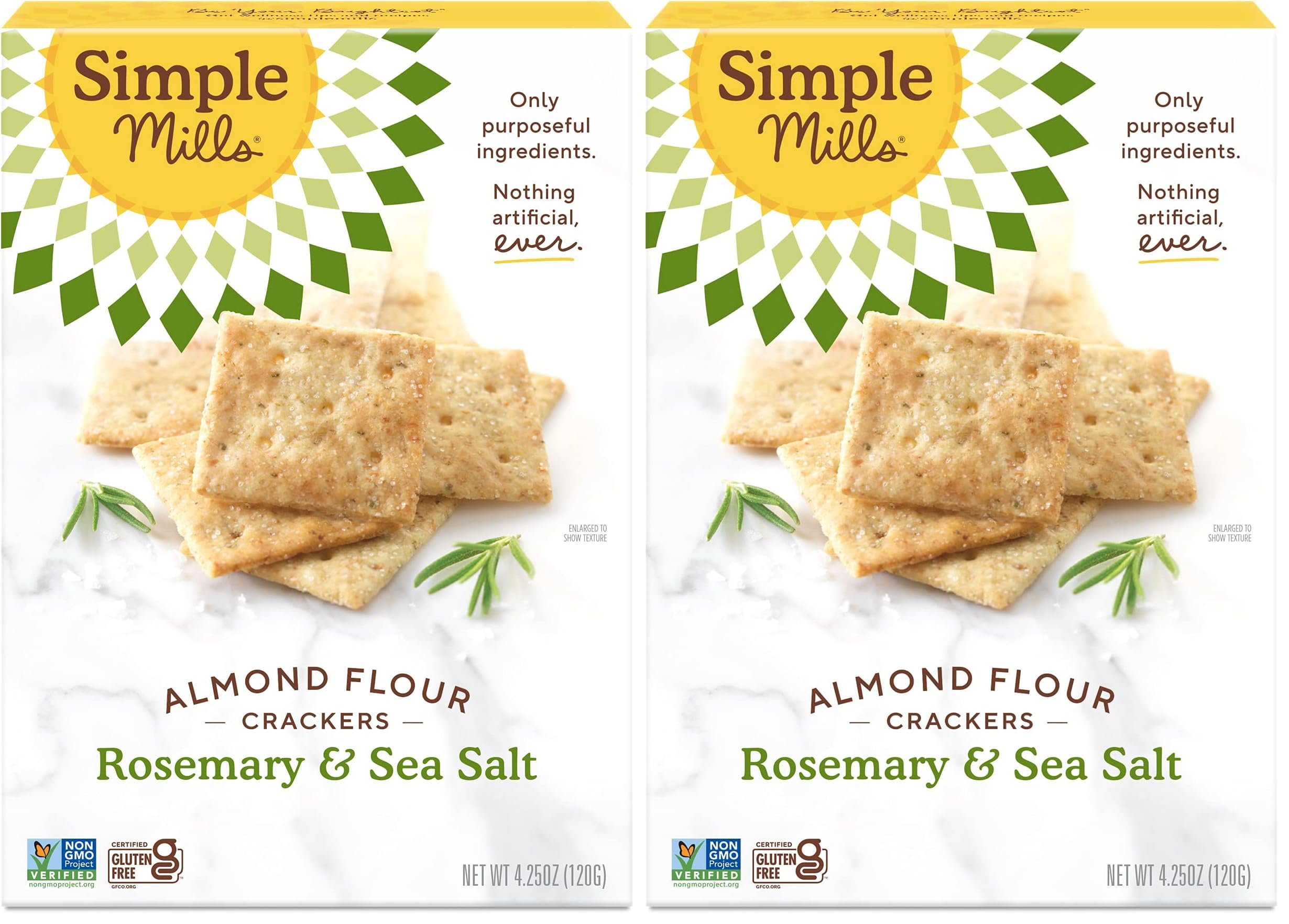 Simple Mills Almond Flour Crackers, Rosemary & Sea Salt - Gluten Free, Vegan, Healthy Snacks, 4.25 Ounce (Pack of 2)