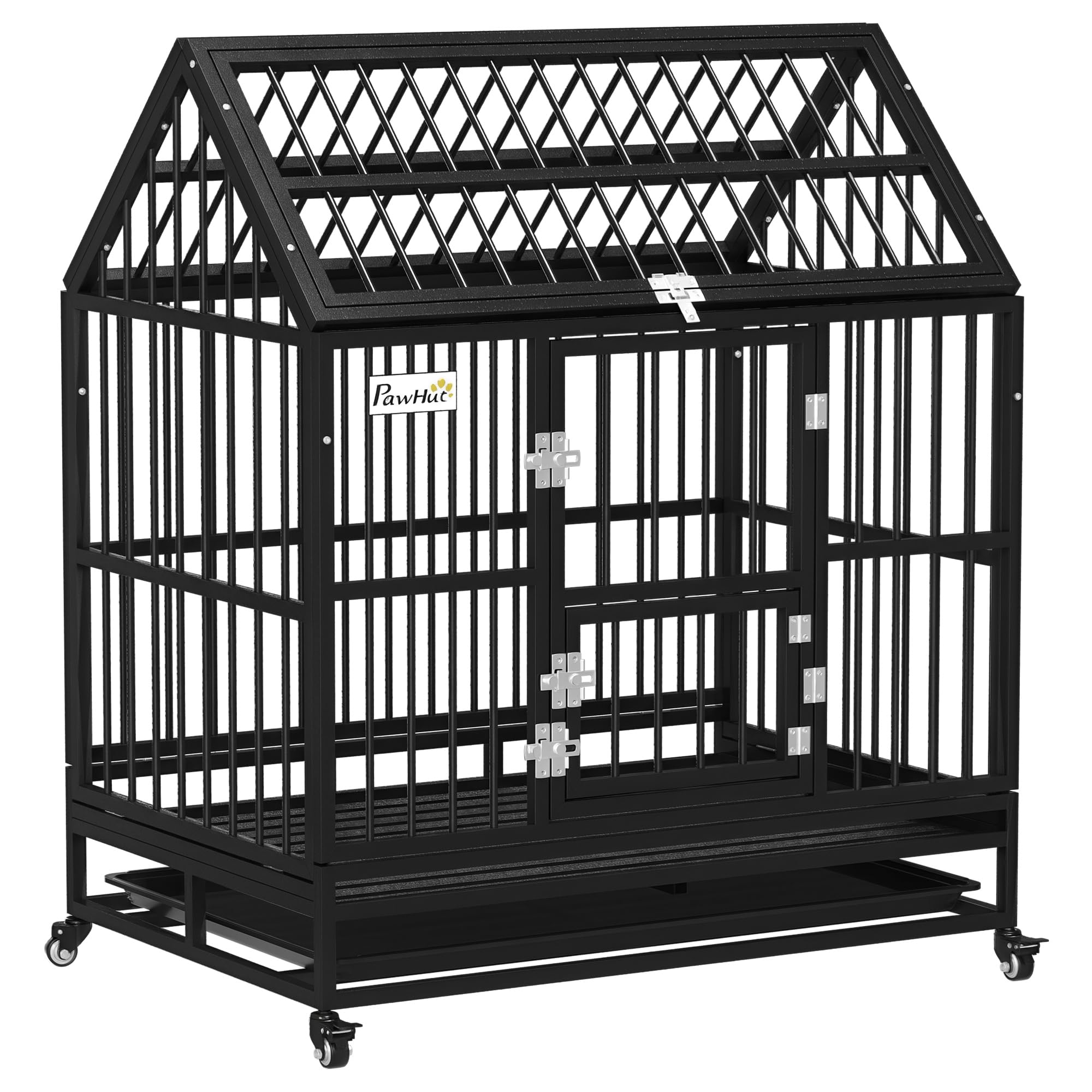 PawHut 43" Heavy Duty Dog Crate with 2 Doors for Extra Large Breeds Black