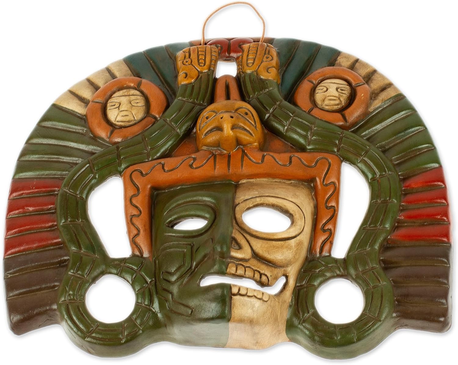 NOVICA Decorative Ceramic Wall Mask, Brown Tan and Green, Aztec Duality', Large