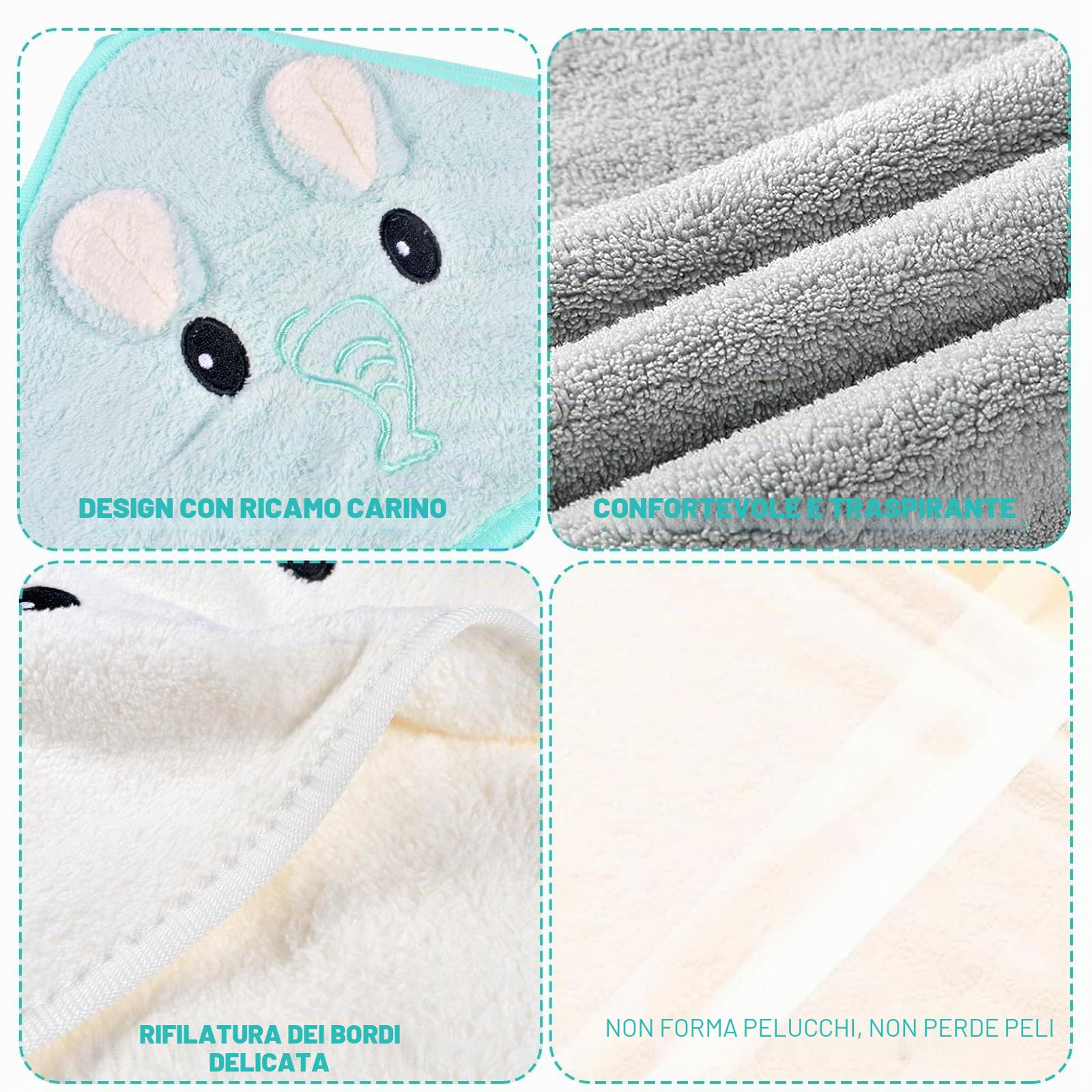 Funmo 3Pz Asciugamano con Cappuccio Set Asciugamano Neonato con Cappuccio, Accappatoio Neonato,Asciugamano Morbido e Super Assorbente per Neonati e Bambini 0-3 Anni