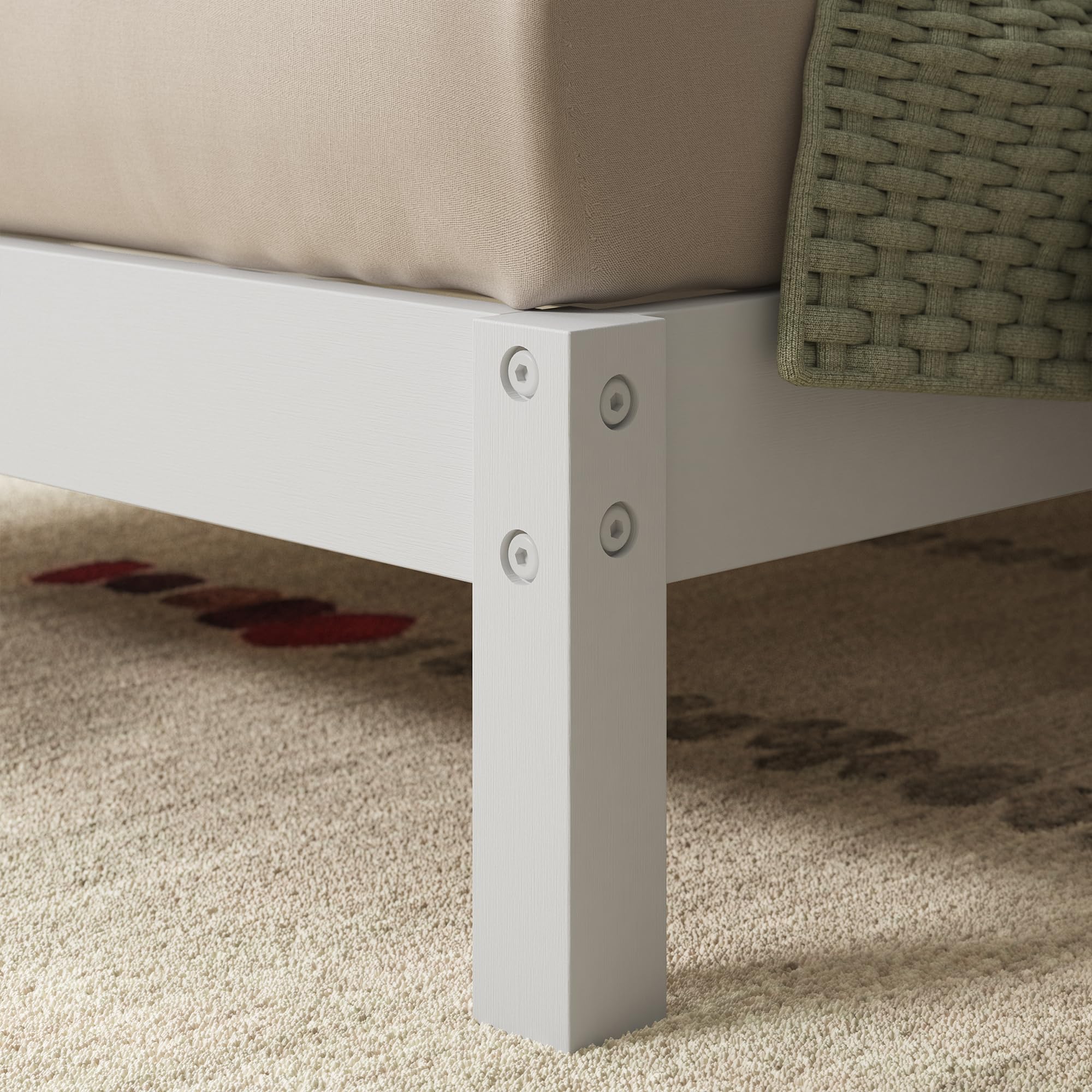 Zinus Robin Struttura Letto Singolo 80x190 cm con Testiera in Bambù - Altezza 20 cm - Rete Singola con Doghe in Legno - Per Adulti, Bambini e Teenager - Facile da Montare - Bianco