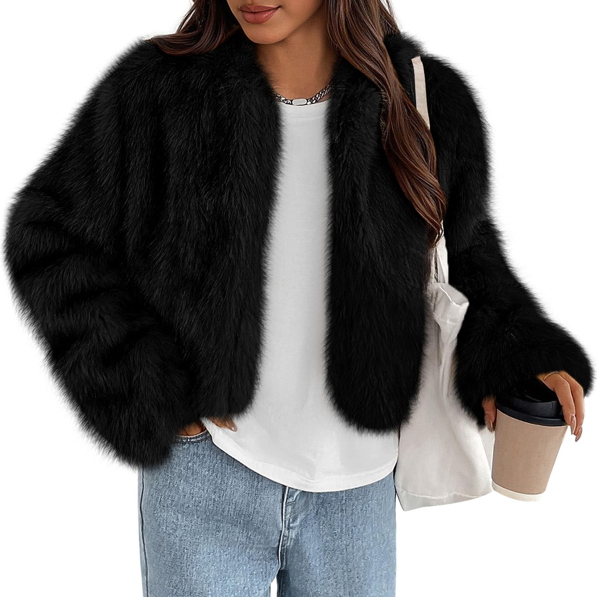 PRETTYGARDEN Open Front Fluffy Jacket