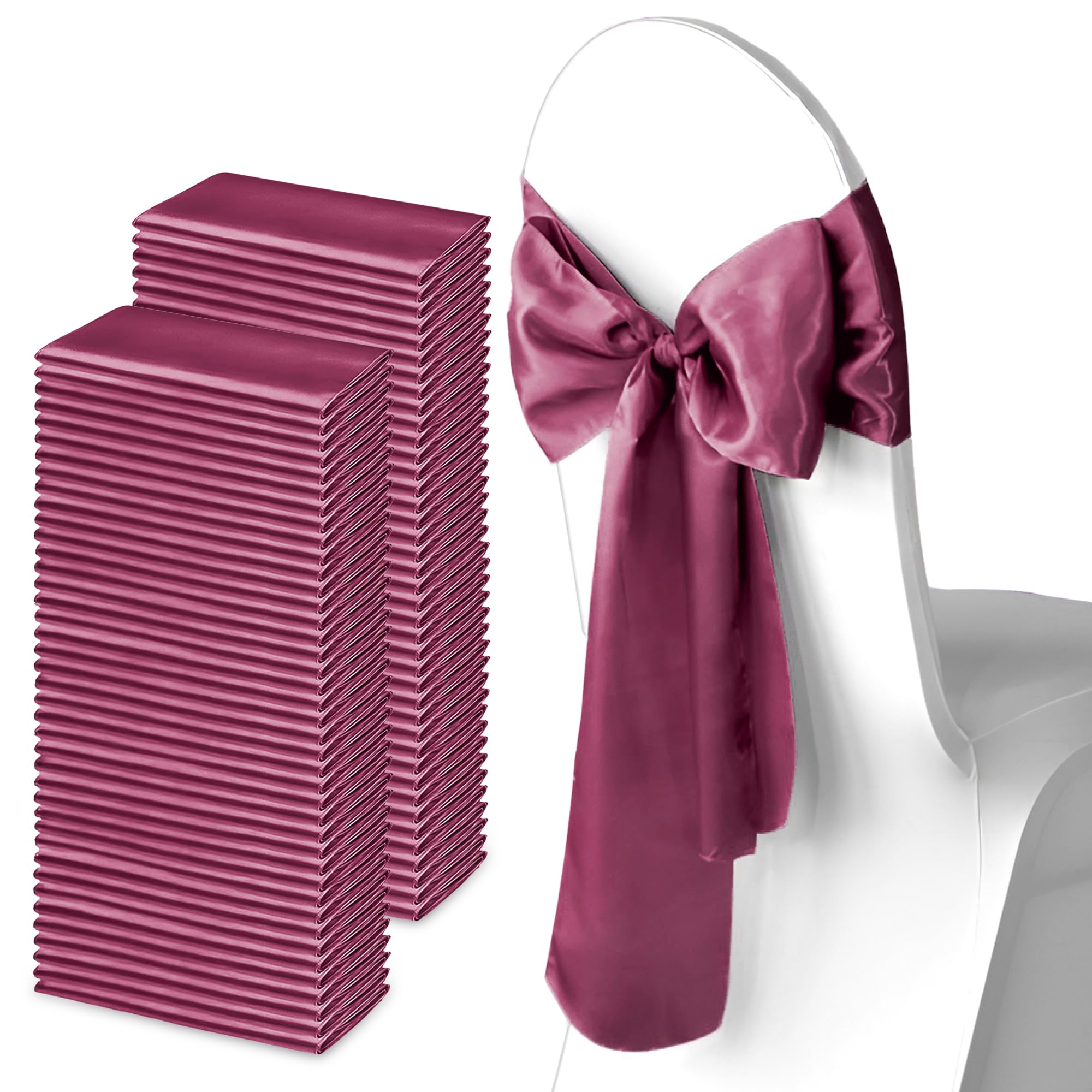 Trimming Shop 7" x 108" Grape Satin Chair Saheses, 100 pcs