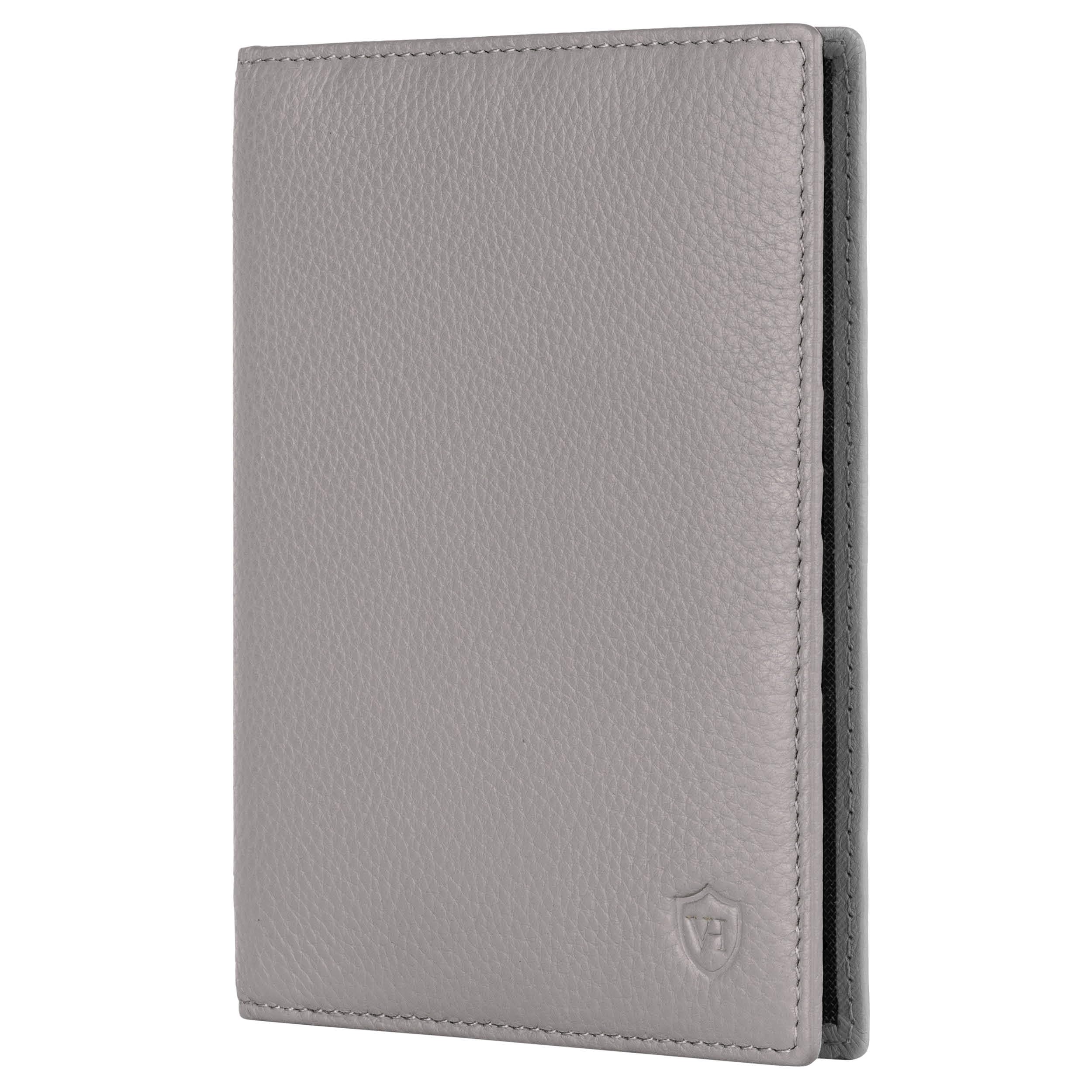 VON HEESEN® Reisepasshülle Leder Etui mit RFID-Schutz - Passhülle Passport Reisepass Mappe Hülle Organizer - Reiseorganizer für Damen & Herren (Grau)