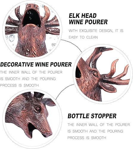 Vista 9 de Deer Head - Boquilla vertedora de vino, tapón de botella de vino de alce vintage para accesorios de bar, cumpleaños y boda bronce