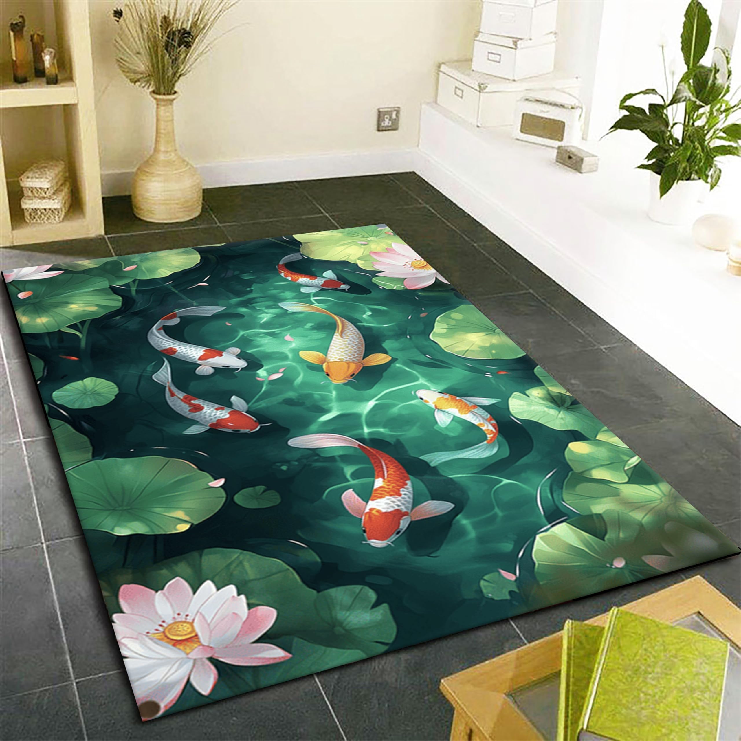 Tapis d'entrée carpes koï 70x200 cm antidérapant et lavable