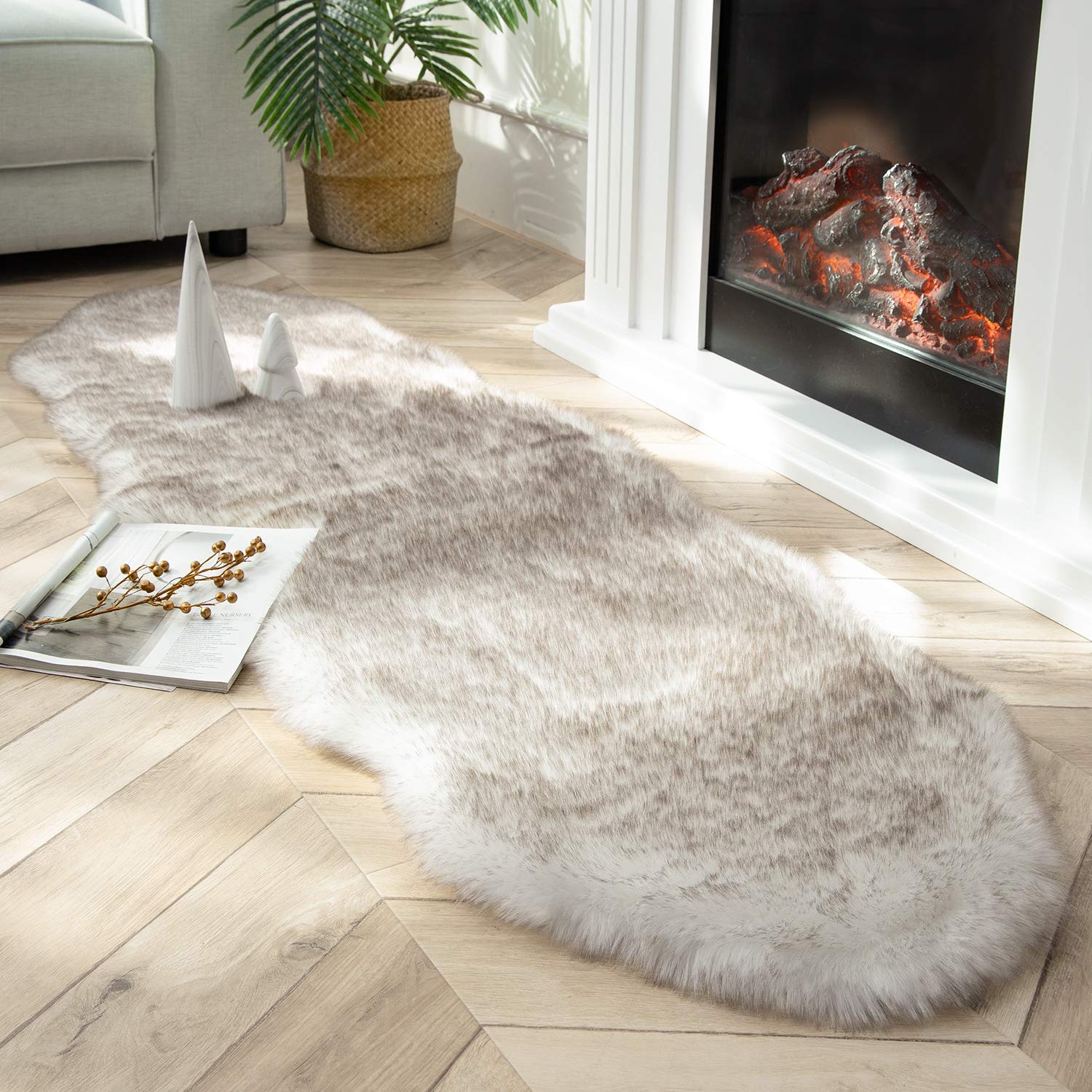 Buy Ashler HOME DECO Ultra Soft Faux Fox Fur Rug White Brown Fluffy