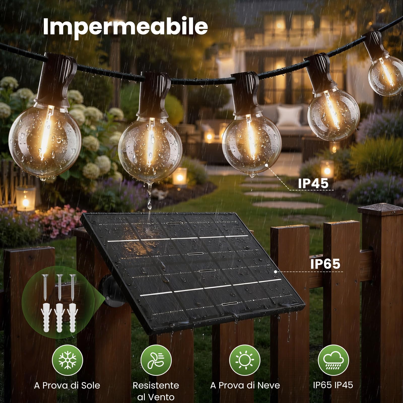 Yuusei Catena Luminosa Esterno Solare, 15M Luci da Esterno Giardino LED, IP65 Impermeabili & USB, 25+1 G40 Lampadine Globo Infrangibili per Gazebo, Balcone, Pergolato, Patii, Matrimoni e Feste