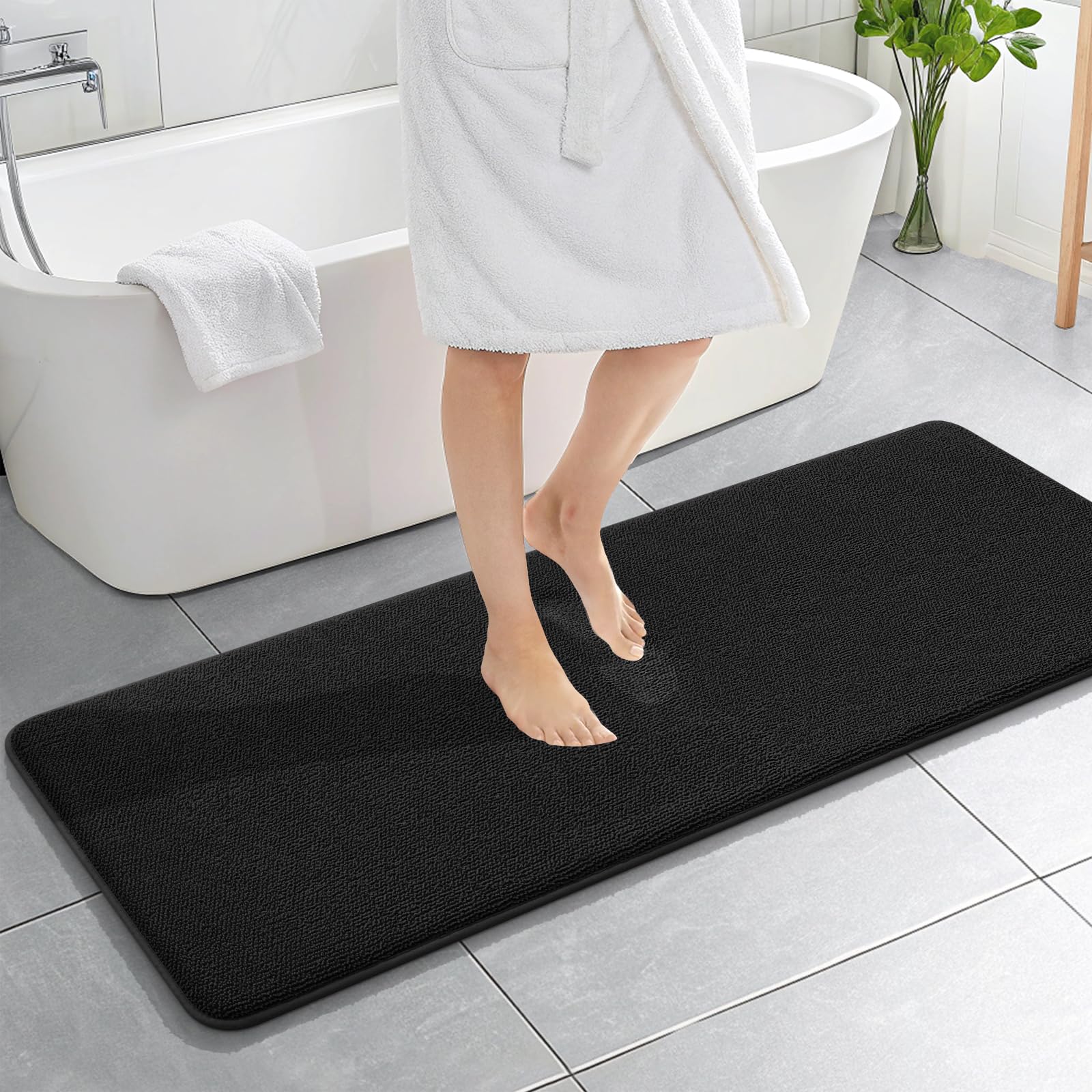 OLANLY Memory Foam Bathroom Runner Rugs 59x20, Absorbent Long Mat, Black