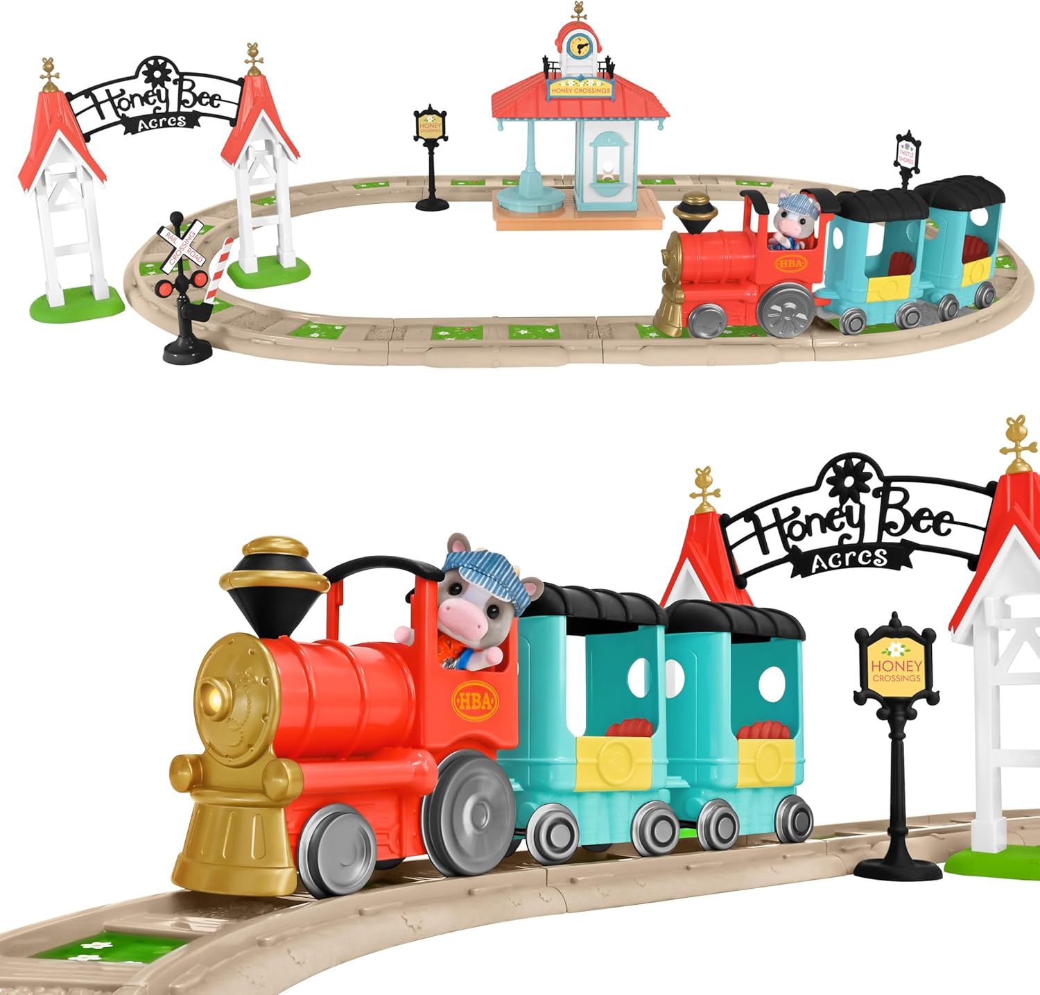 Honey Bee Acres Thistlestop Train Station, Complete Set with Miniature Doll Figure, 19 Pieces