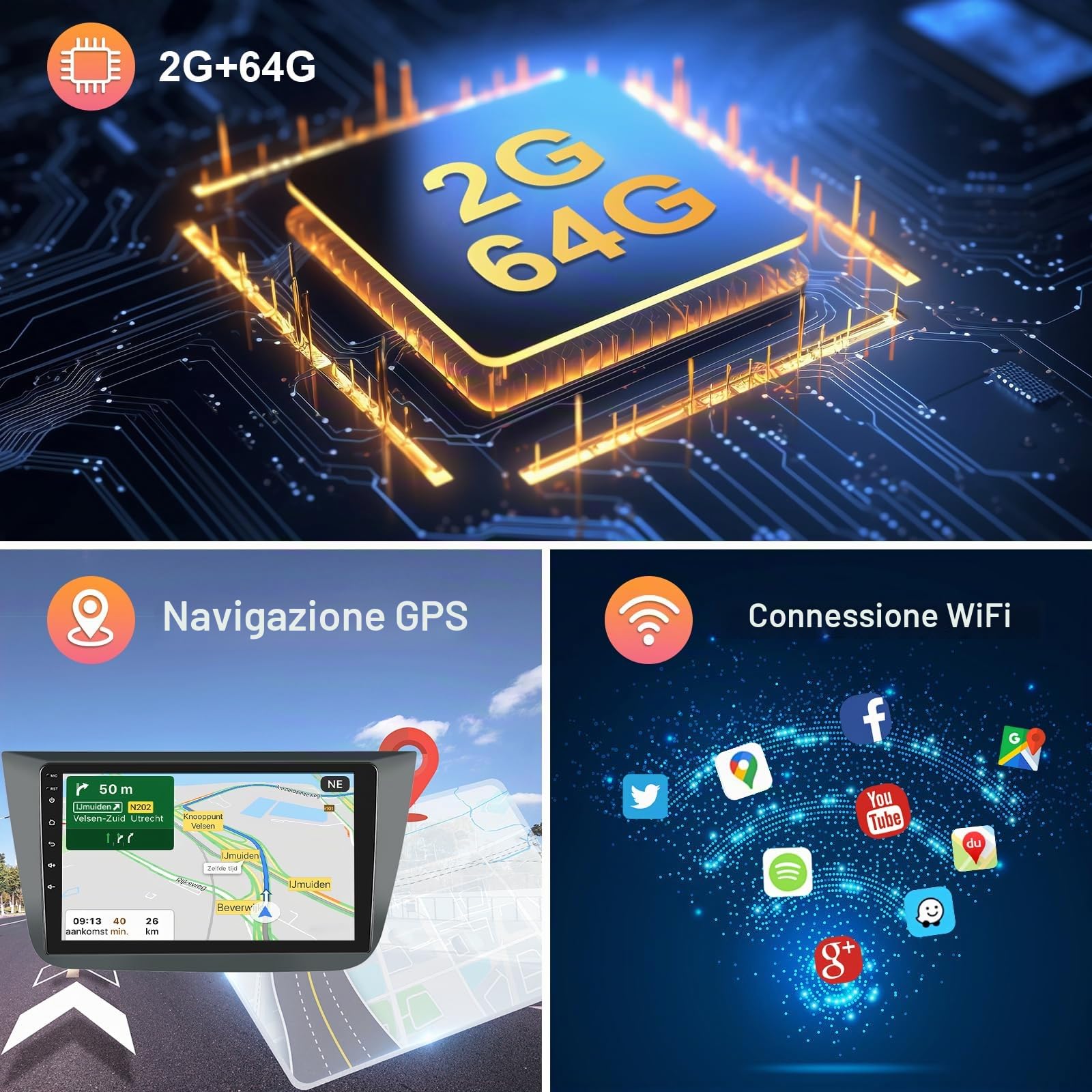 2GB 64GB Android Autoradio per Seat Altea 2004-2015/Toledo 2004-2009 Radio Wireless Carplay Android Auto, Hodozzy 9 Pollici Touch Screen Navigazione GPS, WiFi Bluetooth, FM RDS 2 Din Mit Retrocamera