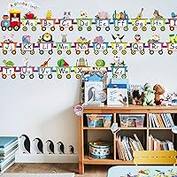 Vista 4 de Outus Juego de tablones de anuncios de tren del alfabeto, tarjetas de línea del alfabeto para aula, letras de pared, banderines, decoración