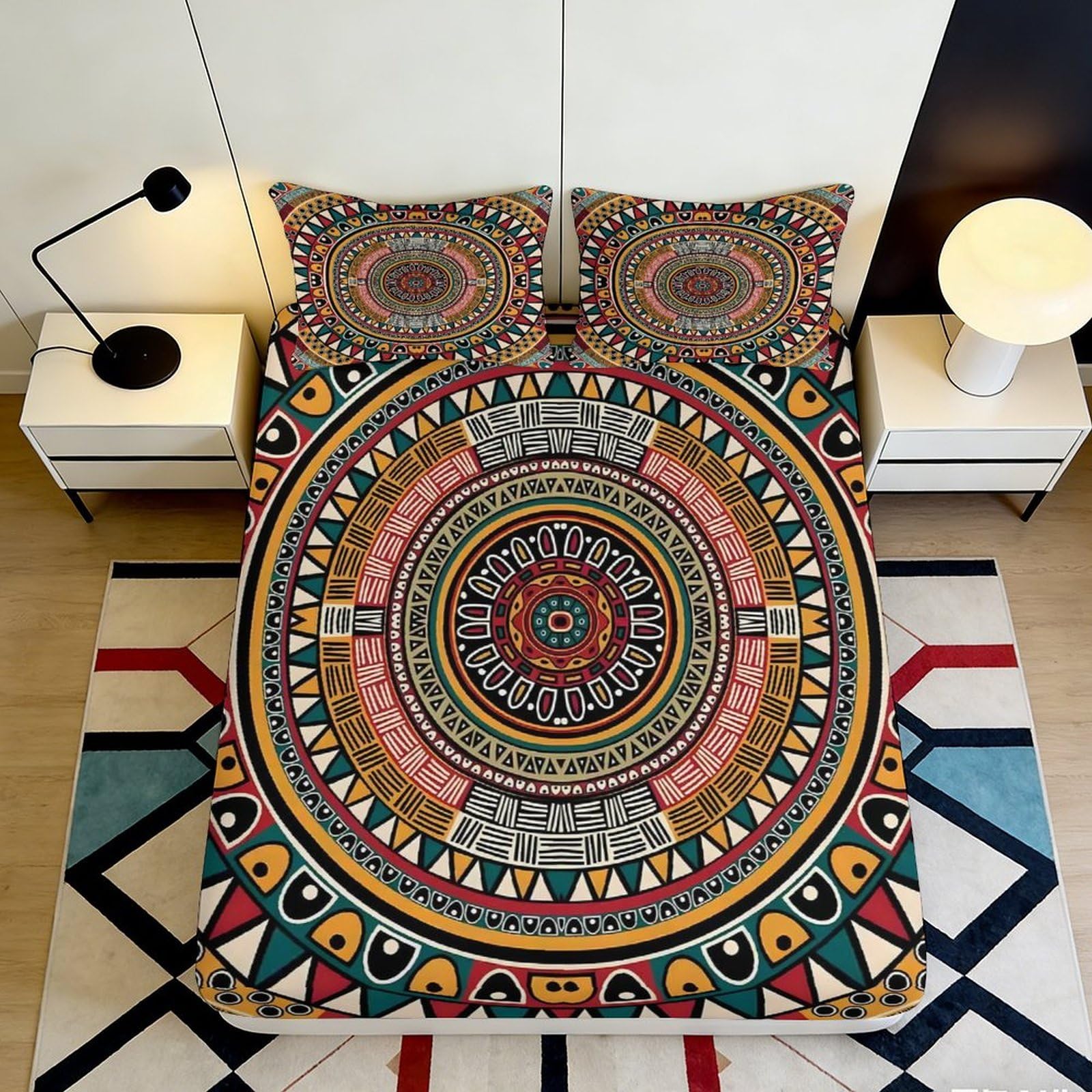 Pnayamiorkfel Style-3 3D Printed Mandala Tribal Fitted Sheet Microfiber Soft Decorative Aztec Bed Cover For Bedroom Guest Room Dorm Mattress Protection 90X200x25cm