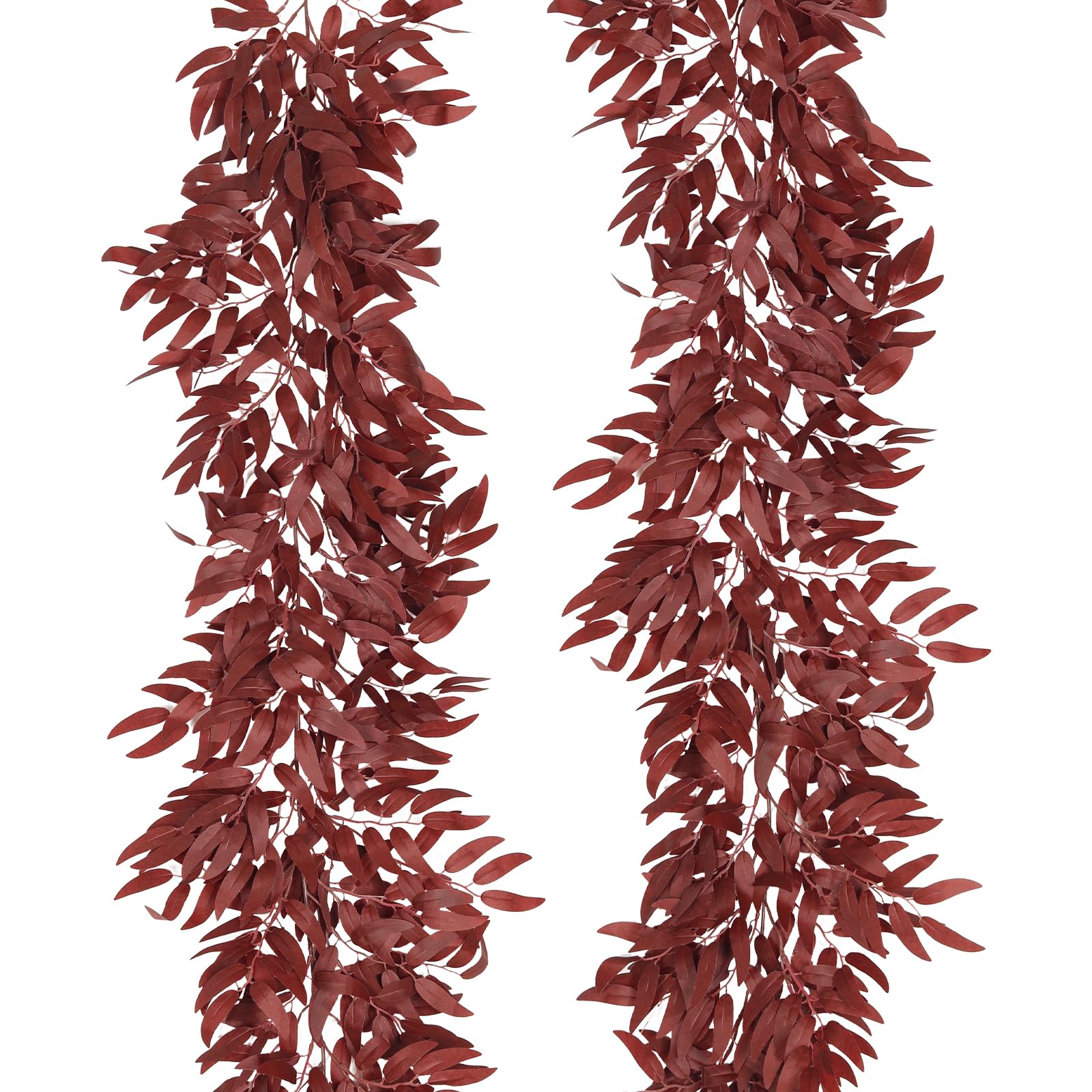 RECUTMS 2Pcs Faux Willow Leaves Vine 6Ft Full Burgundy Fall Garland