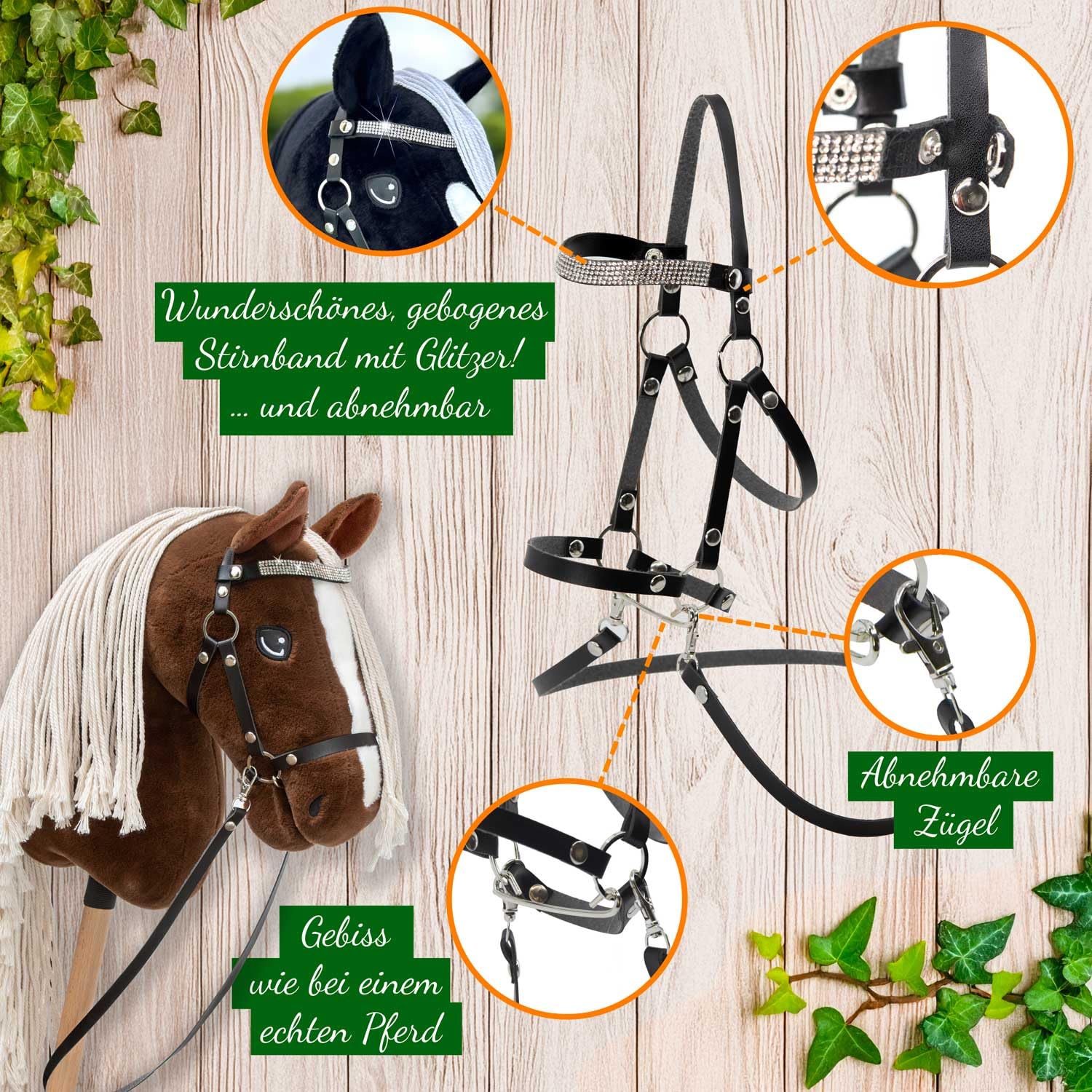 Hobby Horse A3 Sunny Dream - Caballo Alezan Oscuro con crins lavados - Red completa con frontal brillante - Flot Satén Blanco y Marrón Oferta - Juguete ecuestre para niños y adolescentes