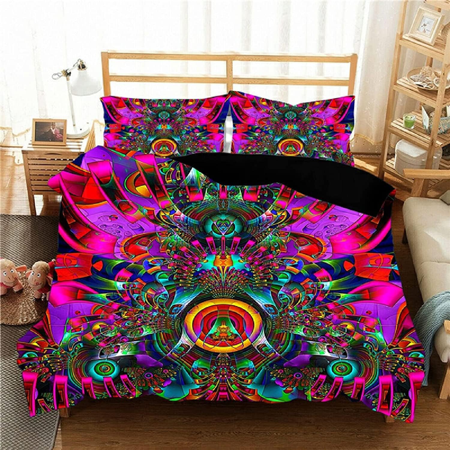 NUEYSP Double Duvet Set Colourful Double Bed Duvet Cover Set for Kids Aldult with Zipper Closure Hypoallergenic Microfiber Quilt Cover 78.7"x 78.7" + 2 Pillowcases 19.7"x 29.5"