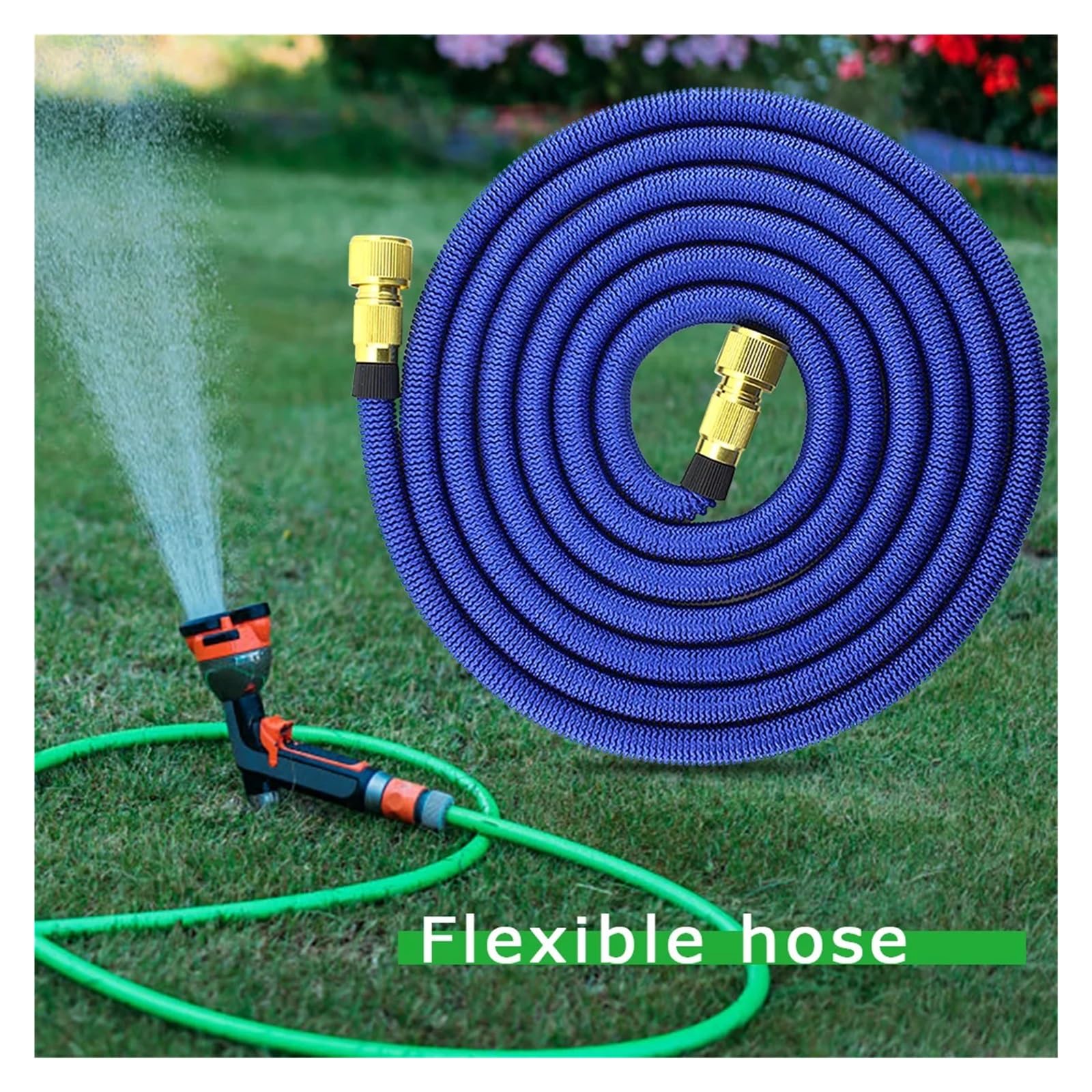 Manguera de jardín ligera extensible Kit de manguera for pistola de agua, manguera mágica for jardín, riego de granjas, lavado de autos, lavadora de alta presión(Blauw,50FT)