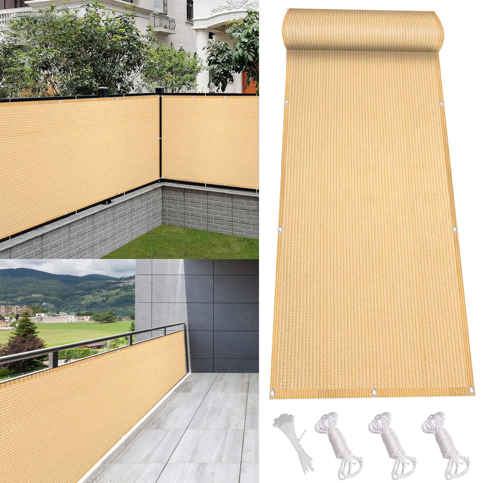 Brise Vue Balcon Exterieur 115 x 220 cm Protection Contre Le Vent et Le Soleil Revêtement et Pare Vue de Balcon avec Oeillets pour Balustrades de Balcon, Jaune Sable
