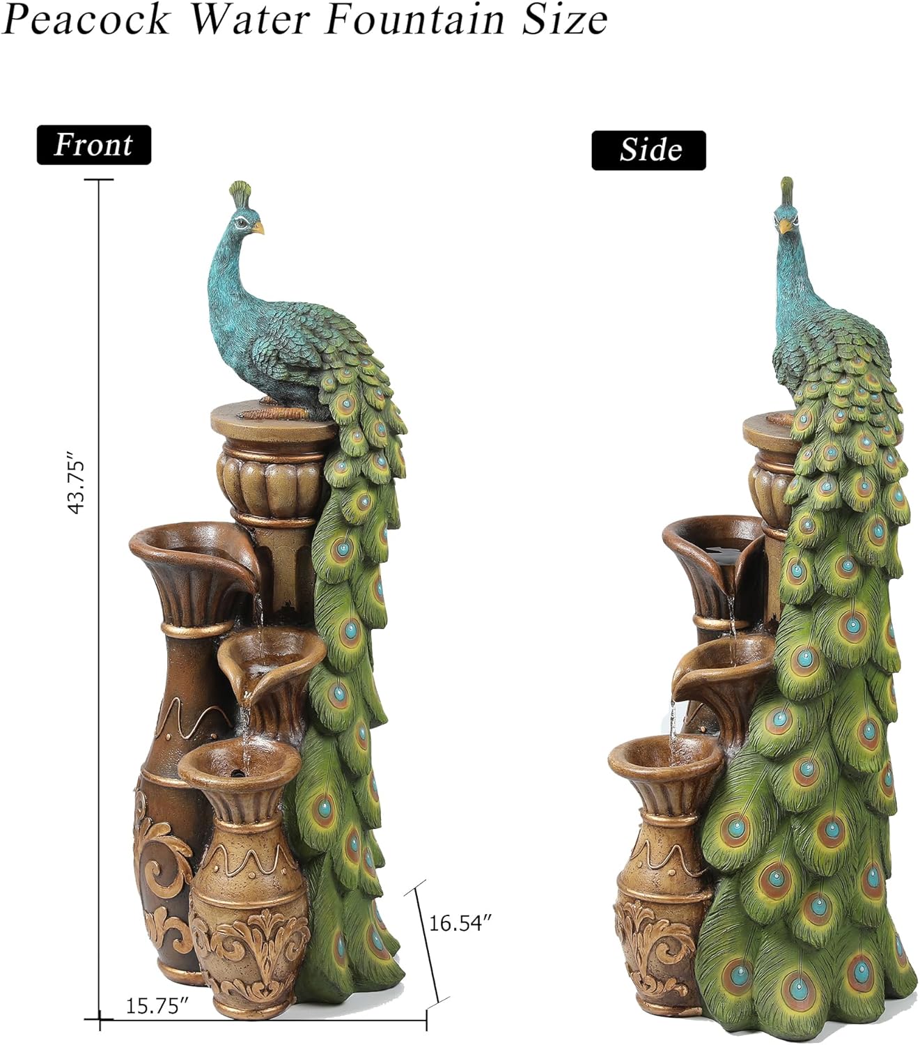 Peacock and Urns Resin Outdoor Fountain with LED Lights